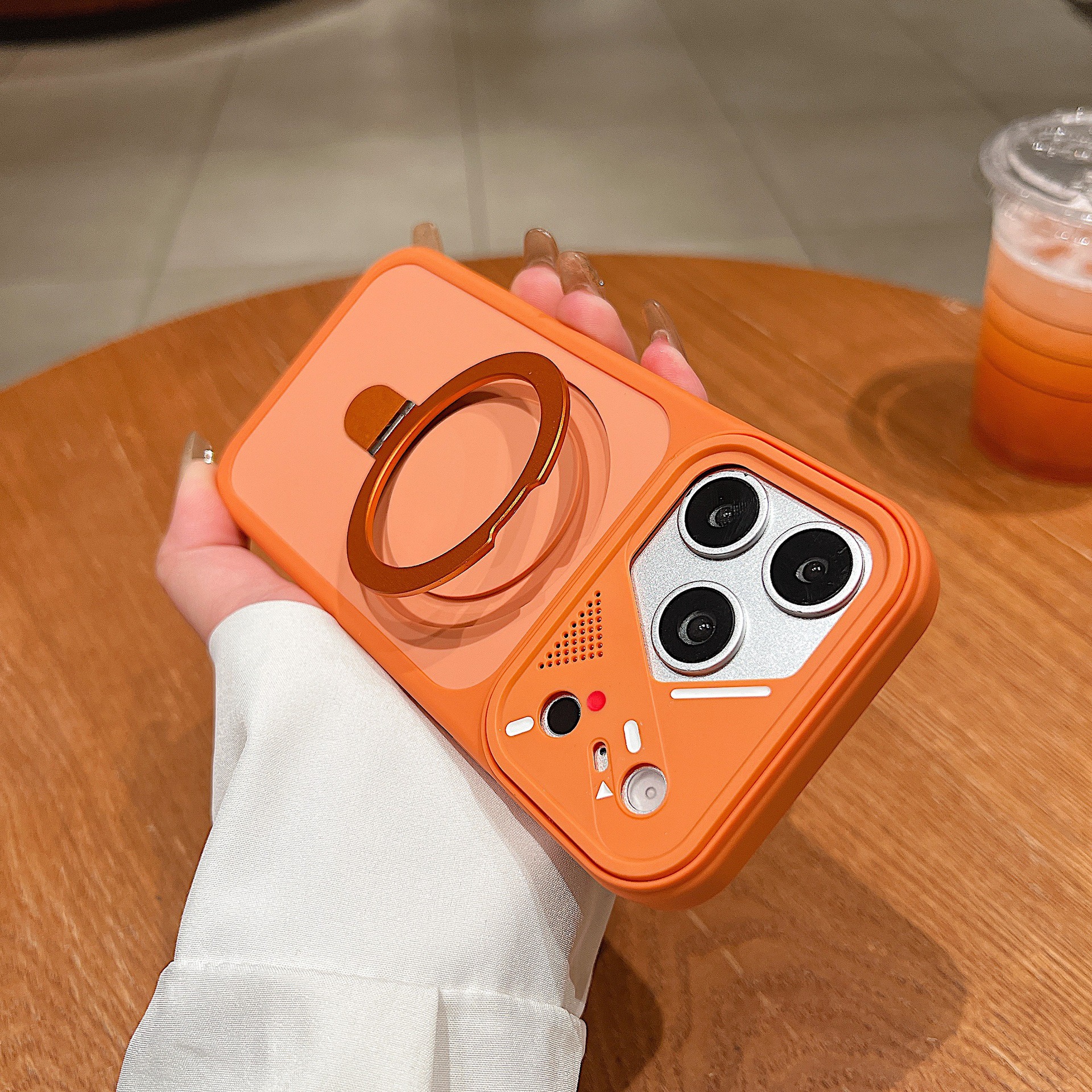 Mecha-style lens frame magnetic phone case