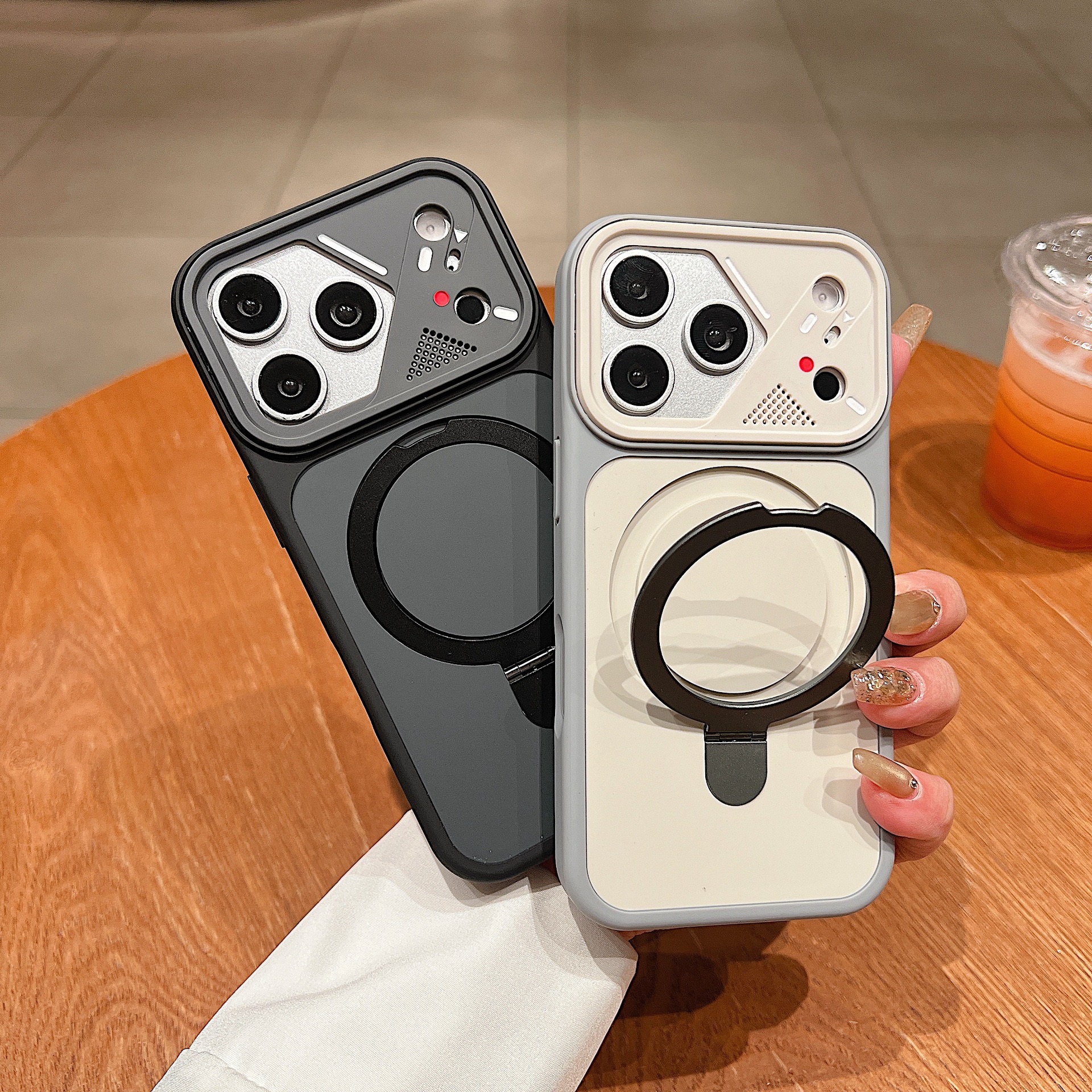 Mecha-style lens frame magnetic phone case