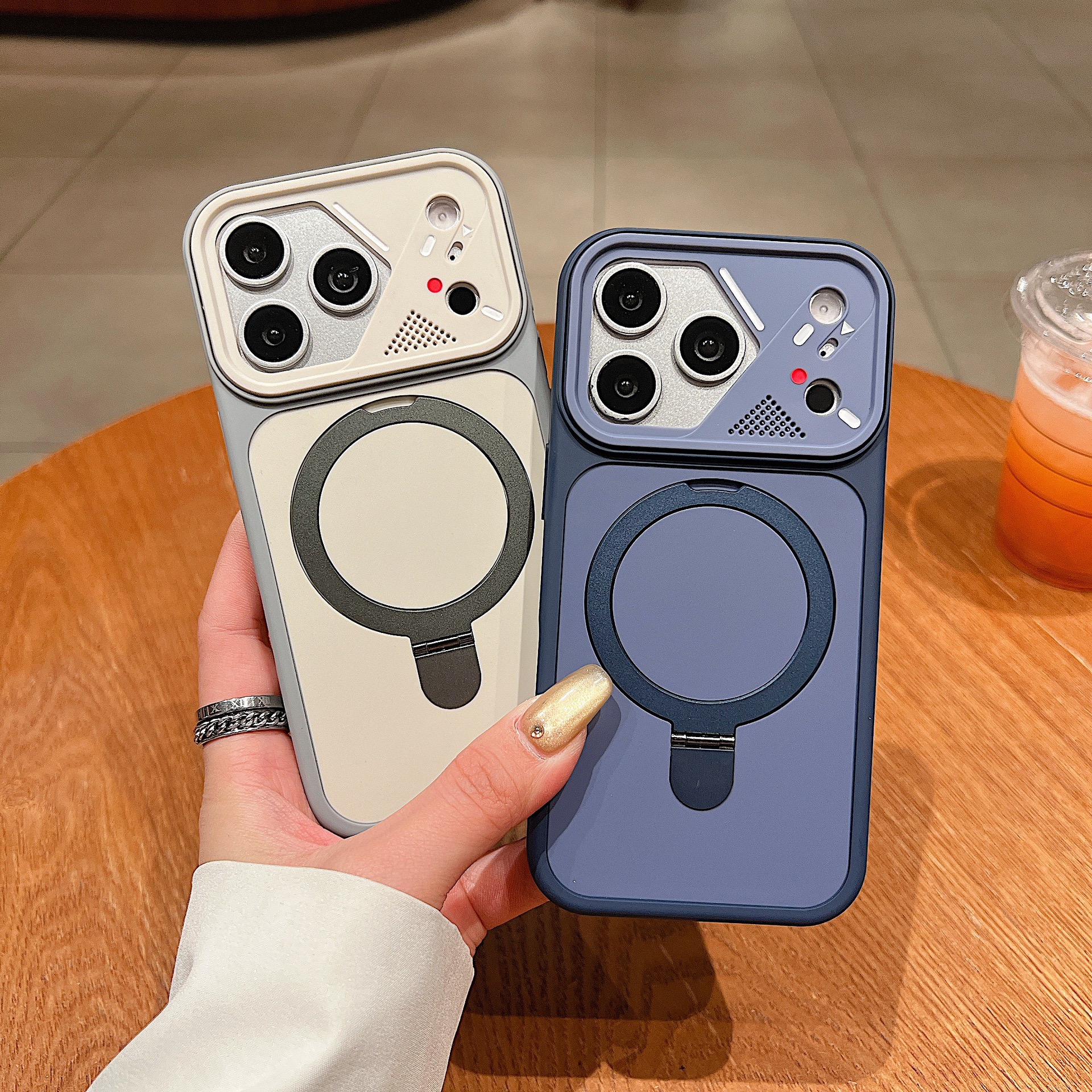 Mecha-style lens frame magnetic phone case