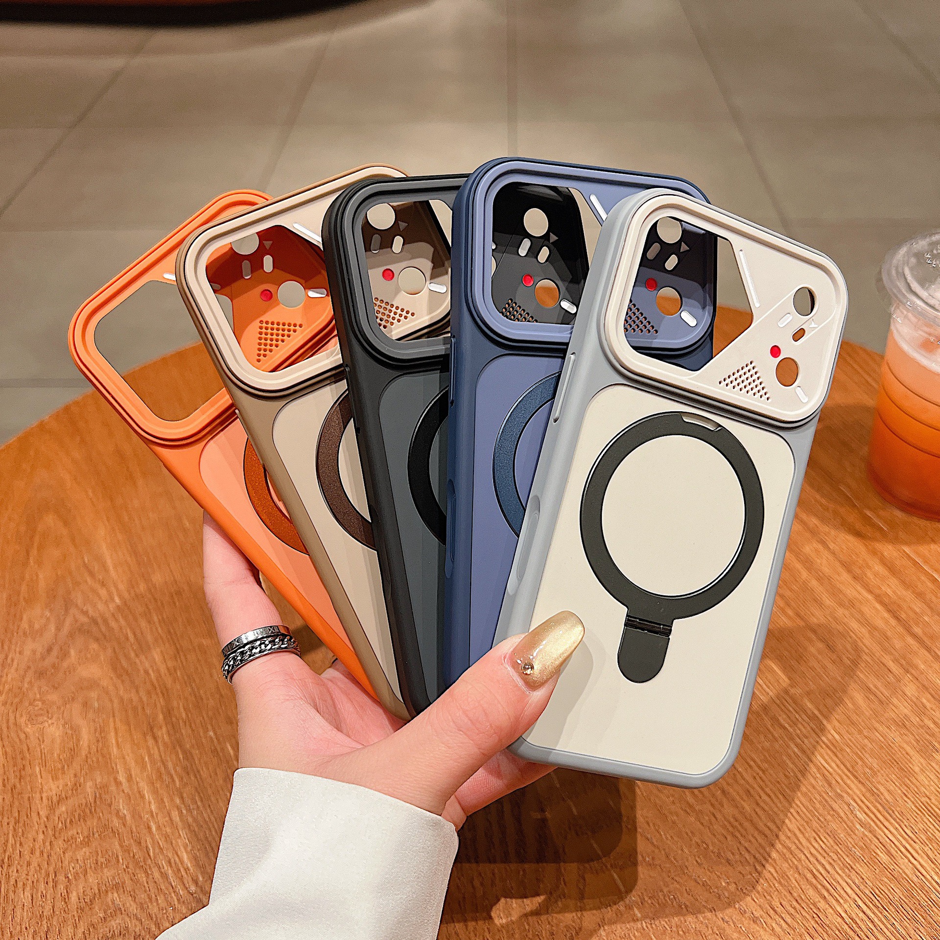 Mecha-style lens frame magnetic phone case