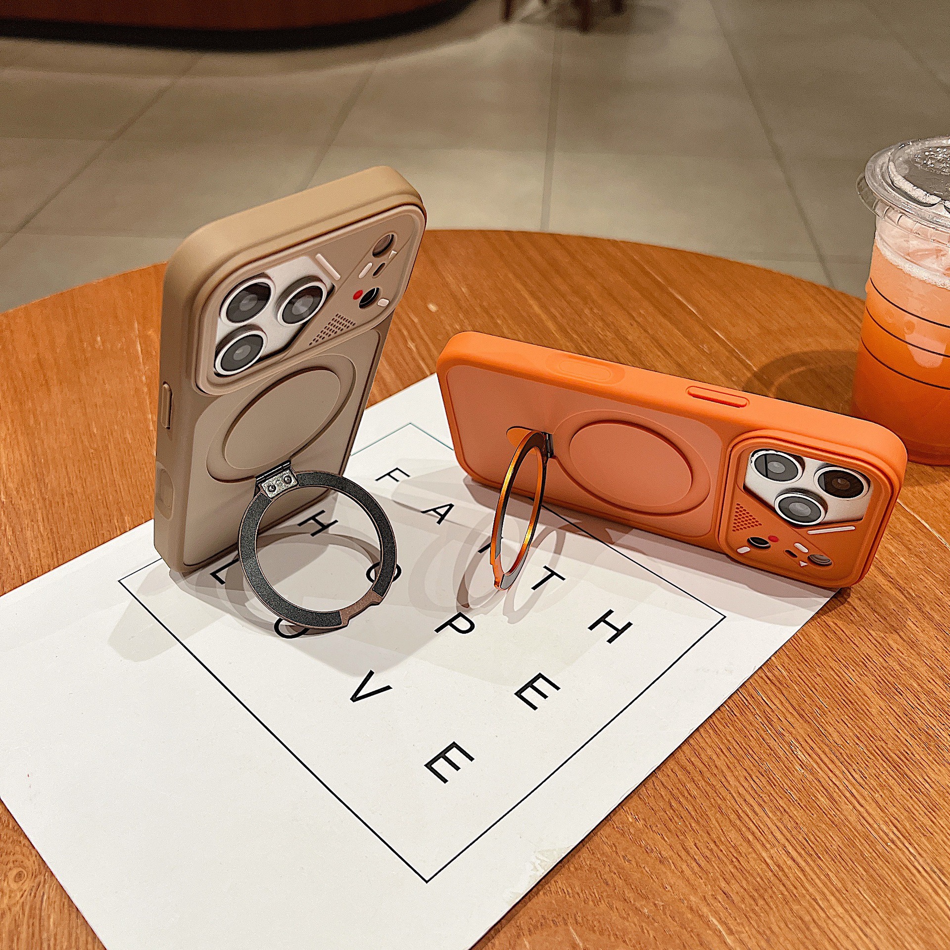 Mecha-style lens frame magnetic phone case