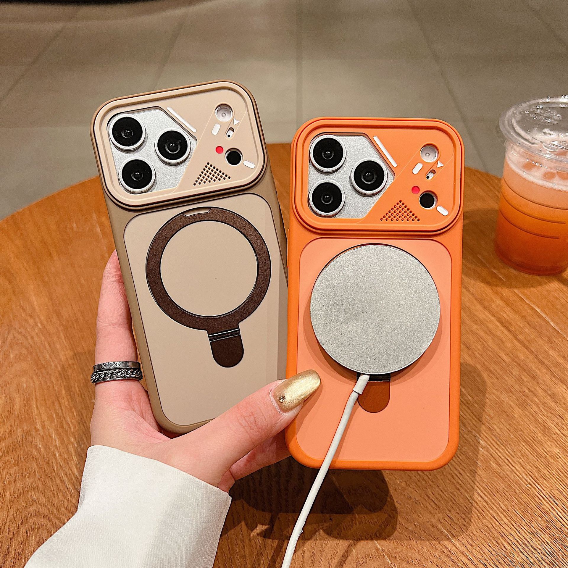 Mecha-style lens frame magnetic phone case