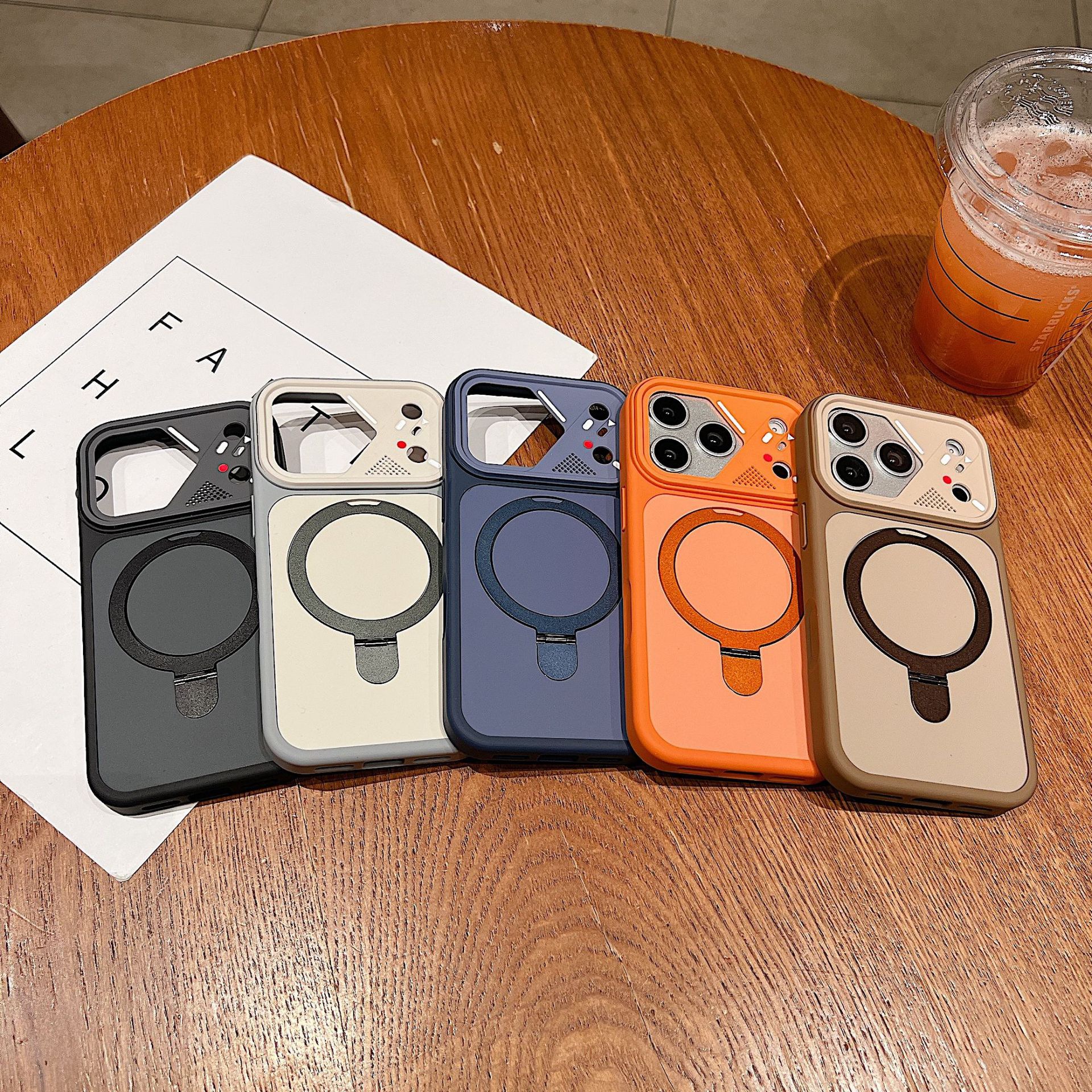 Mecha-style lens frame magnetic phone case