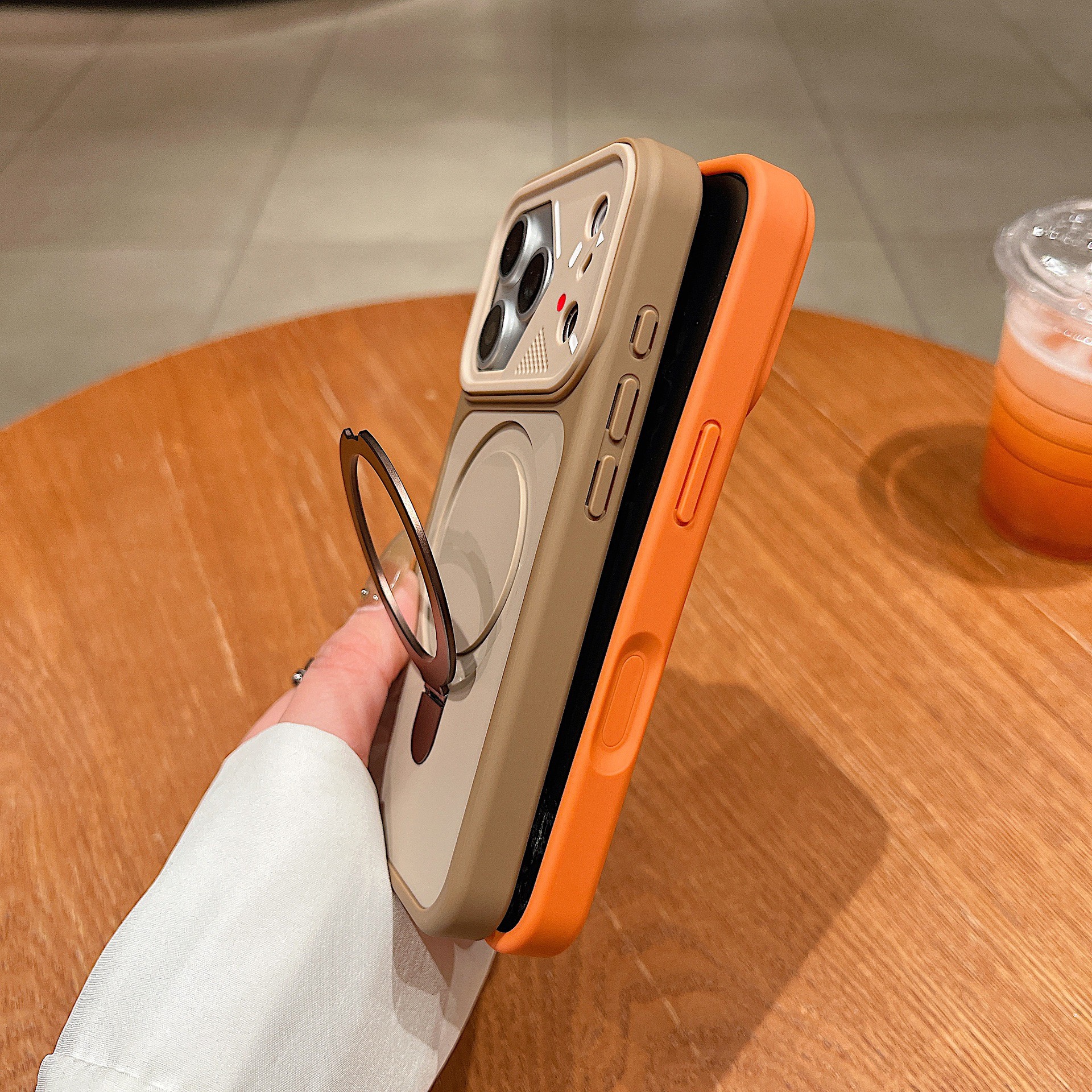 Mecha-style lens frame magnetic phone case