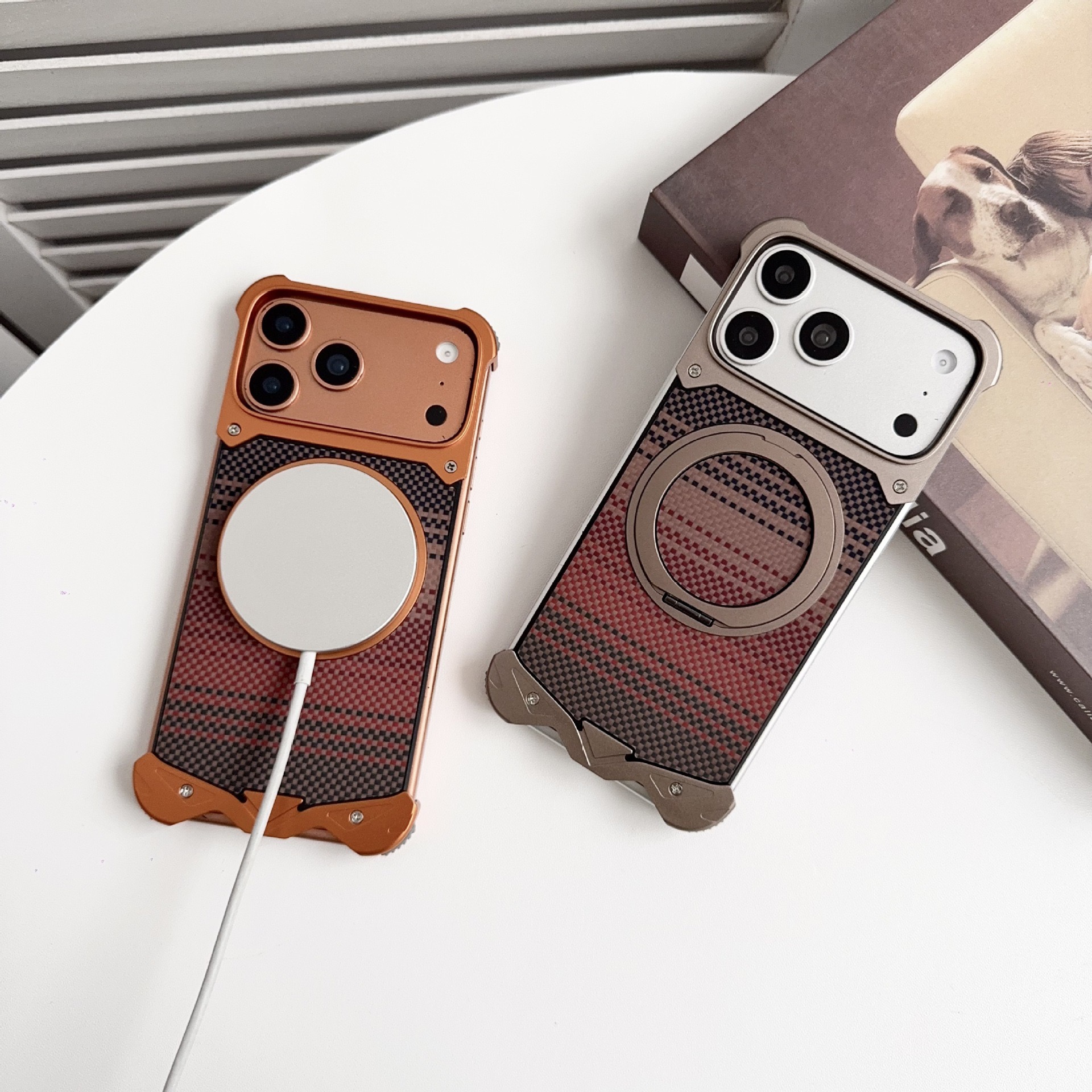 Metal carbon fiber magnetic rotating stand phone case