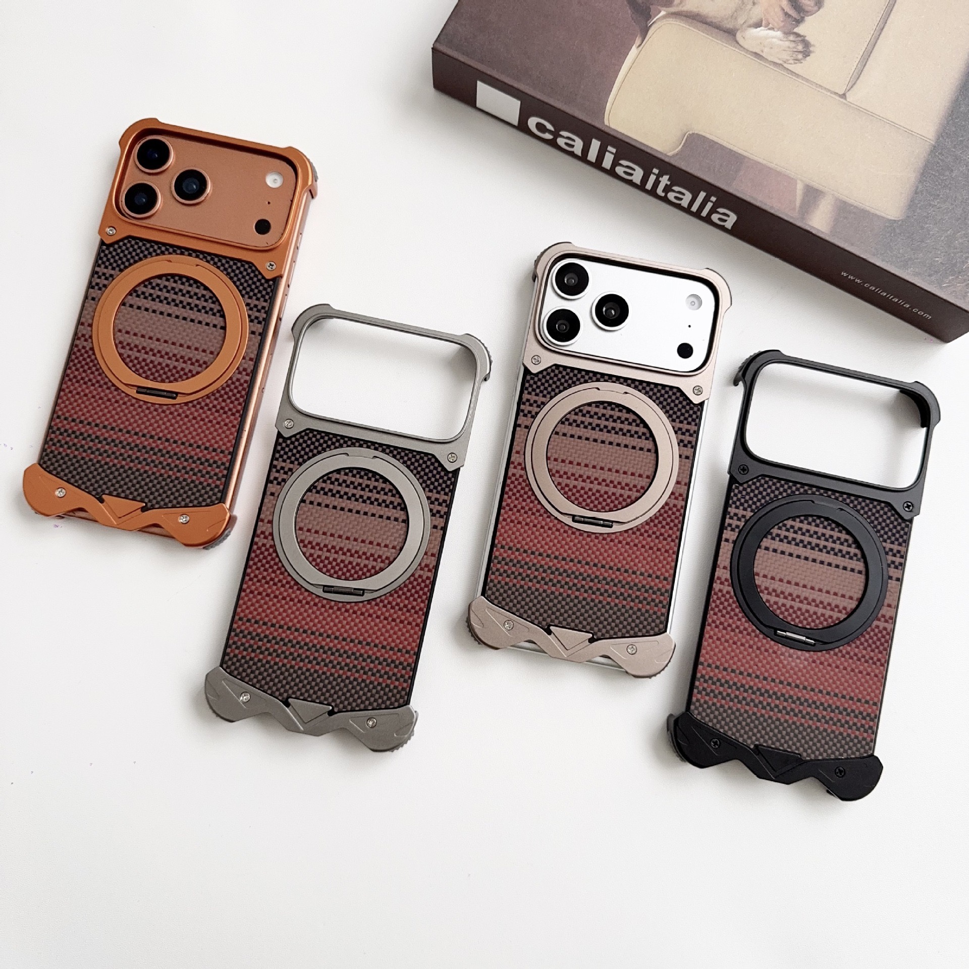 Metal carbon fiber magnetic rotating stand phone case