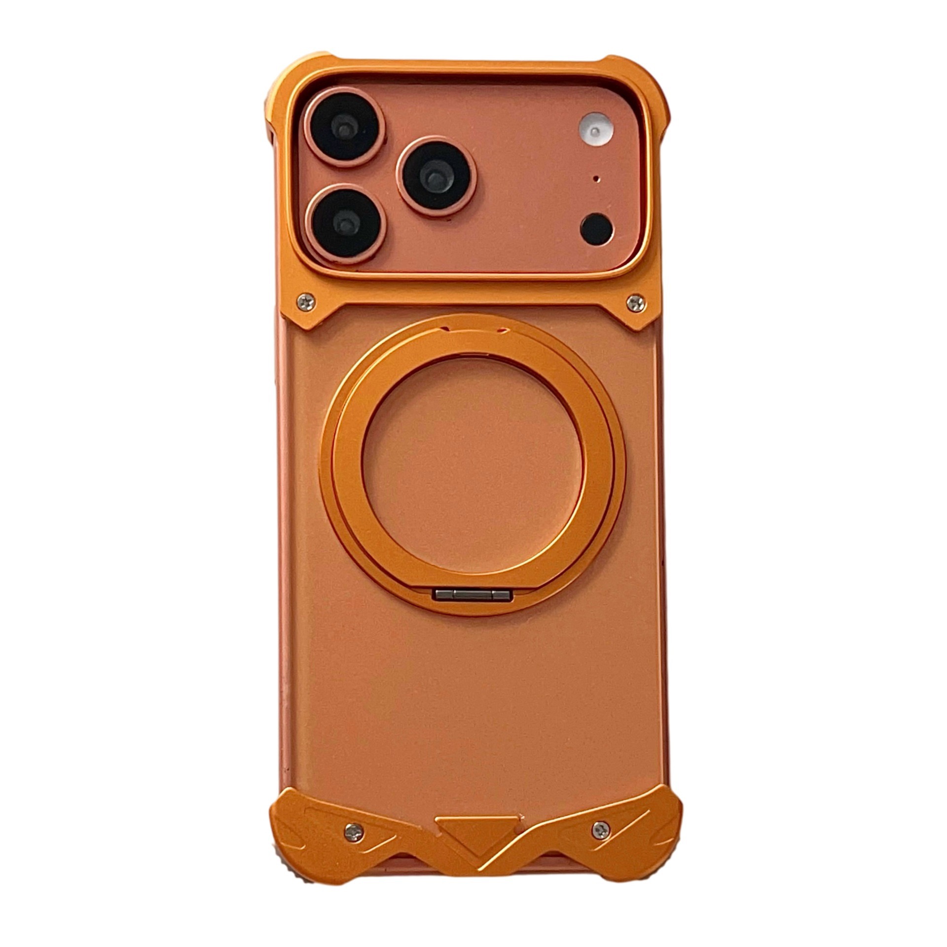 Metal transparent back panel magnetic rotating stand phone case