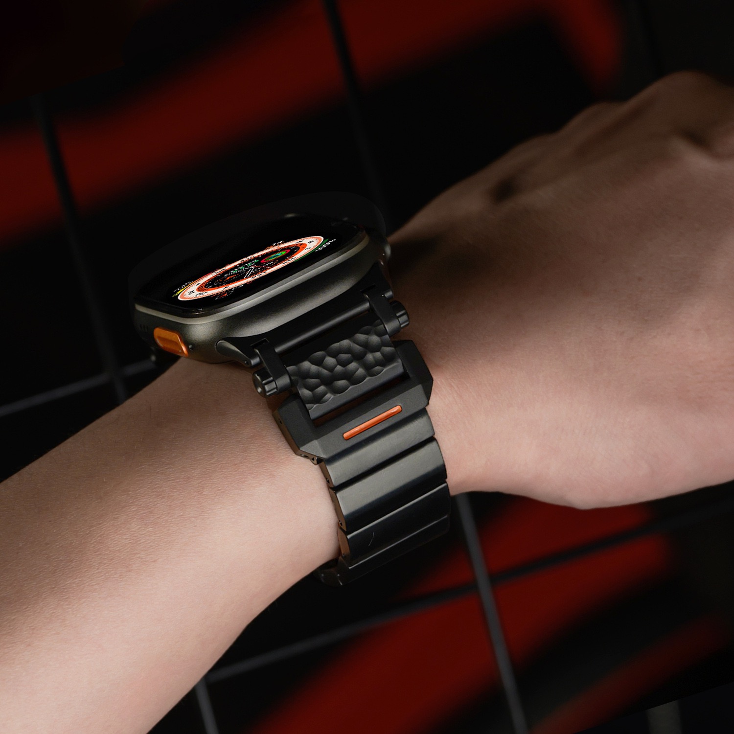 Titanium Hammered Pattern MGD Compatible with Apple Watch bands 42/46/38/40/41/44/45/49mm New Magnetic Stainless Steel for iWatch Series 11 10 9 8 7 6 5 4 SE/Ultra 3-MGD CASE