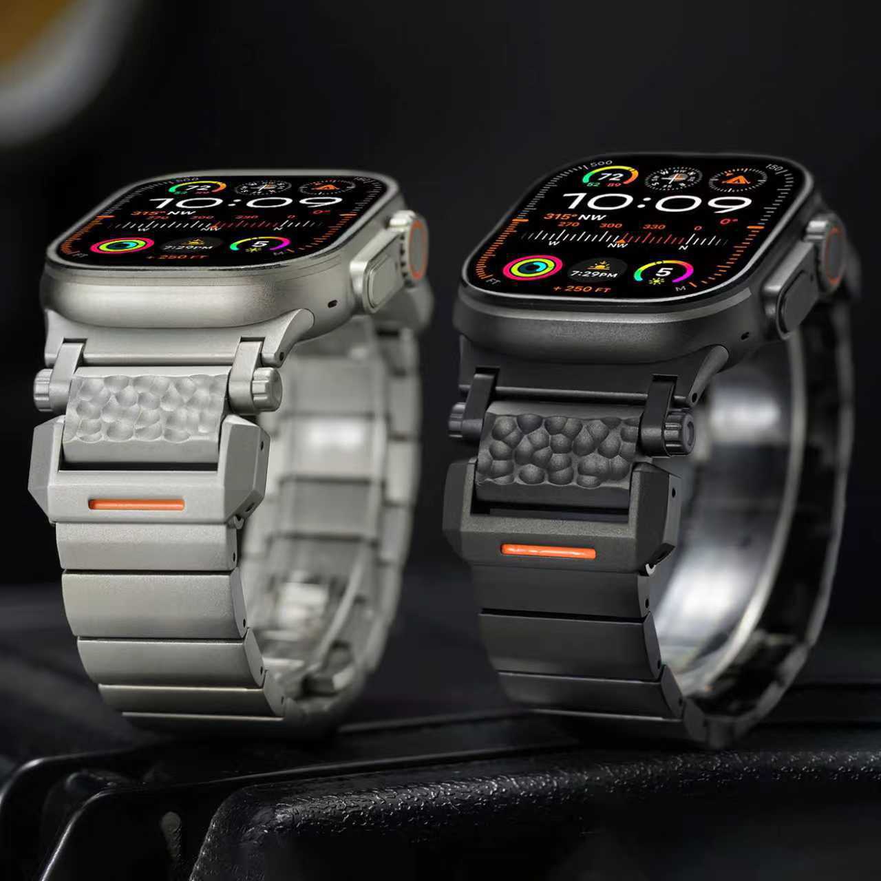 Titanium Hammered Pattern MGD Compatible with Apple Watch bands 42/46/38/40/41/44/45/49mm New Magnetic Stainless Steel for iWatch Series 11 10 9 8 7 6 5 4 SE/Ultra 3-MGD CASE