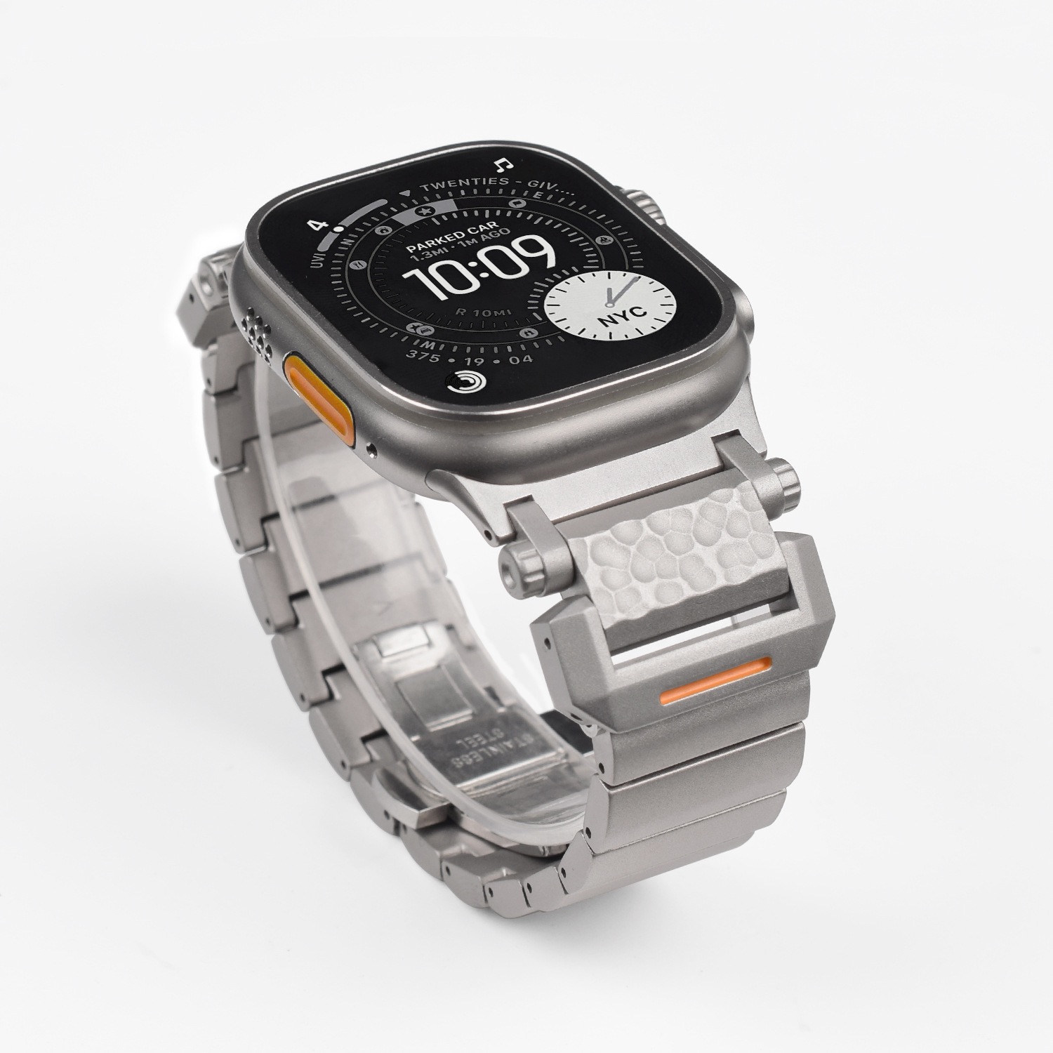 Titanium Hammered Pattern MGD Compatible with Apple Watch bands 42/46/38/40/41/44/45/49mm New Magnetic Stainless Steel for iWatch Series 11 10 9 8 7 6 5 4 SE/Ultra 3-MGD CASE