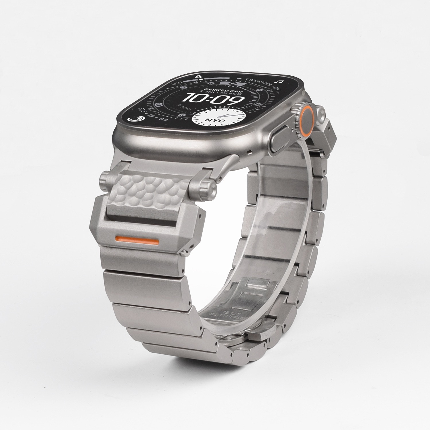 Titanium Hammered Pattern MGD Compatible with Apple Watch bands 42/46/38/40/41/44/45/49mm New Magnetic Stainless Steel for iWatch Series 11 10 9 8 7 6 5 4 SE/Ultra 3-MGD CASE