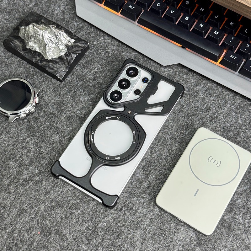 Compatible with Apple and Samsung metal frameless rotating magnetic stand phone cases