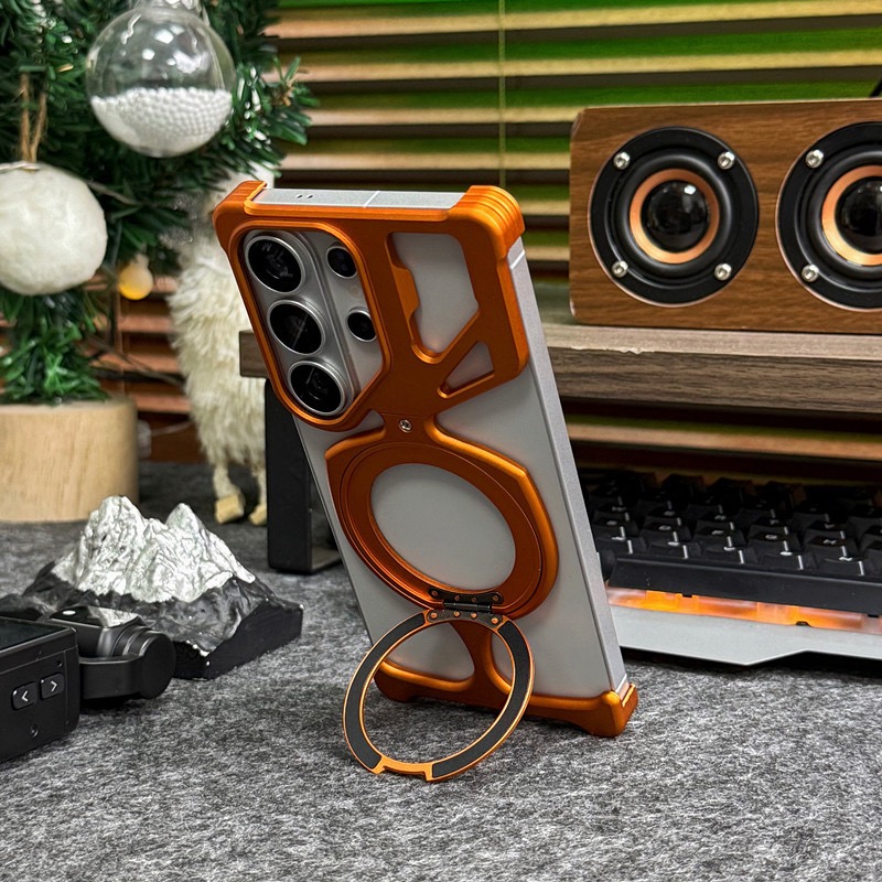 Compatible with Apple and Samsung metal frameless rotating magnetic stand phone cases
