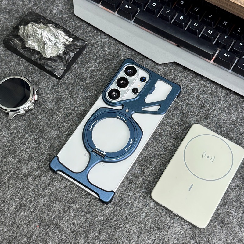 Compatible with Apple and Samsung metal frameless rotating magnetic stand phone cases
