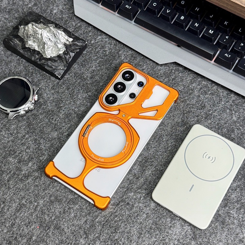 Compatible with Apple and Samsung metal frameless rotating magnetic stand phone cases