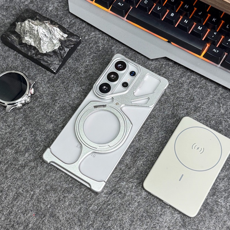 Compatible with Apple and Samsung metal frameless rotating magnetic stand phone cases