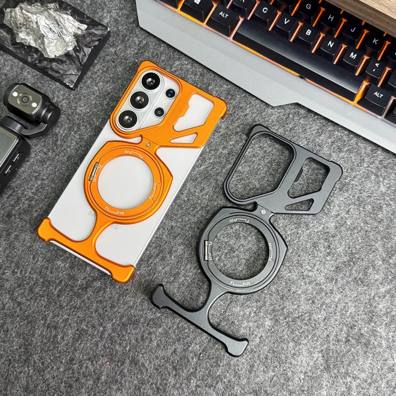 Compatible with Apple and Samsung metal frameless rotating magnetic stand phone cases