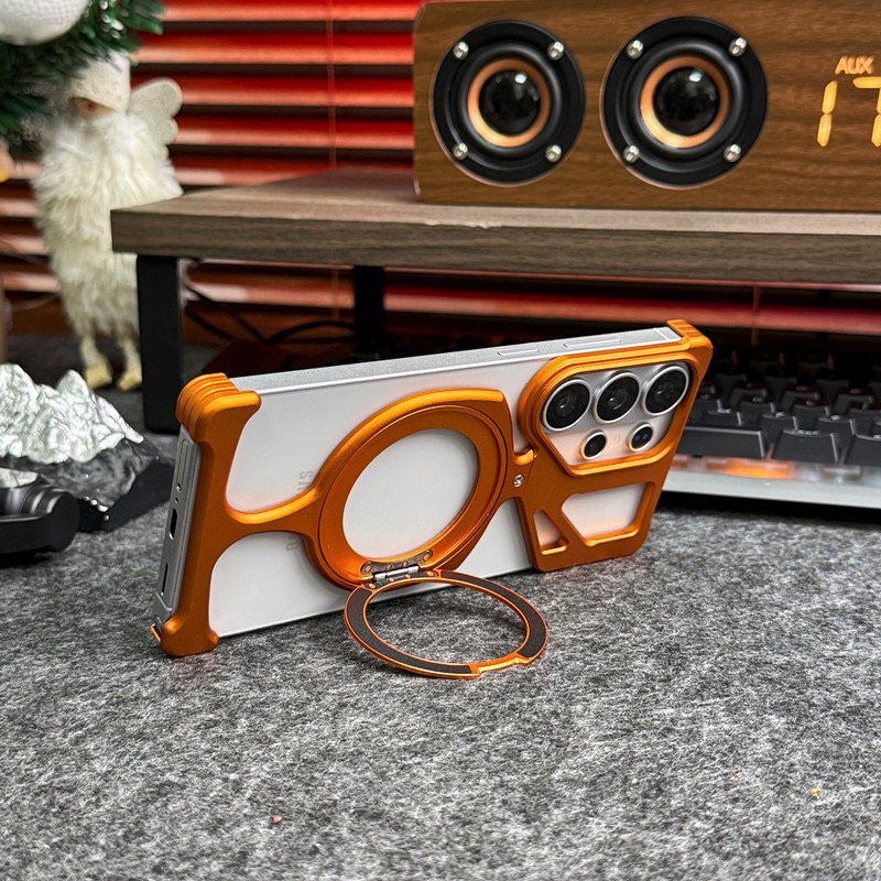 Compatible with Apple and Samsung metal frameless rotating magnetic stand phone cases
