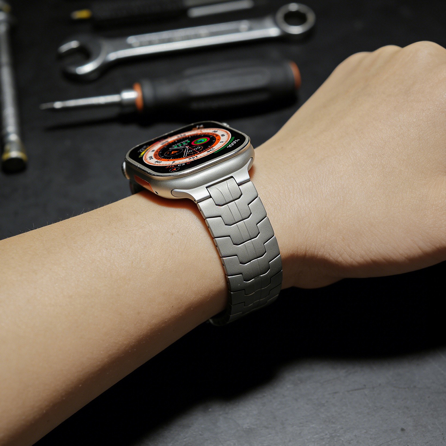 MGD Compatible with Apple Watch bands 42/46/44/45/49mm New Magnetic Ultra Pure Titanium iWatch Band, S9 Titanium Alloy-MGD CASE