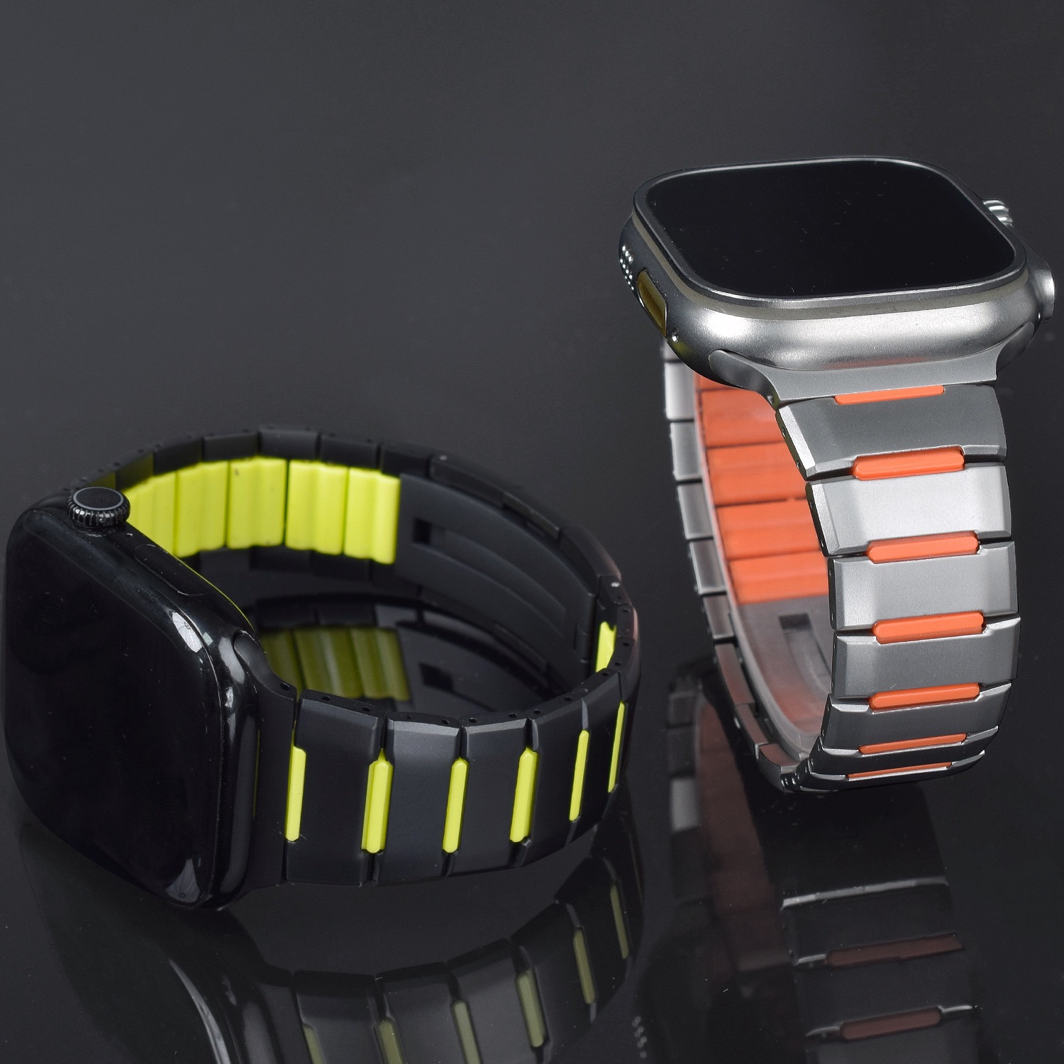 MGD Compatible with Apple Watch bands 42/46/38/40/41/44/45/49mm New curved sports watch band with rubber and steel inserts for iWatch Series 11 10 9 8 7 6 5 4 SE/Ultra 3-MGD CASE
