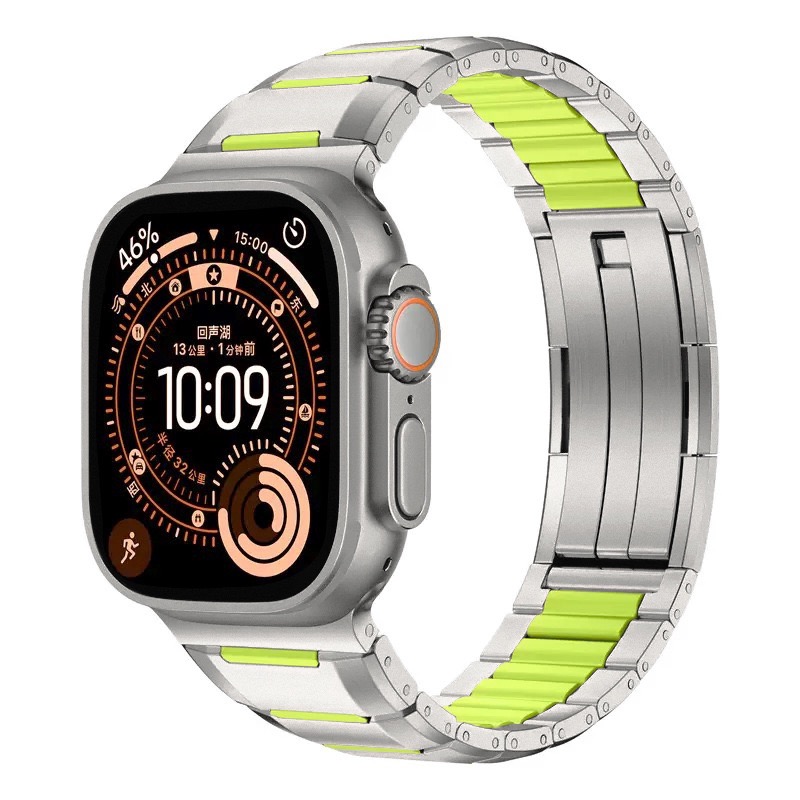 MGD Compatible with Apple Watch bands 42/46/38/40/41/44/45/49mm New curved sports watch band with rubber and steel inserts for iWatch Series 11 10 9 8 7 6 5 4 SE/Ultra 3-MGD CASE