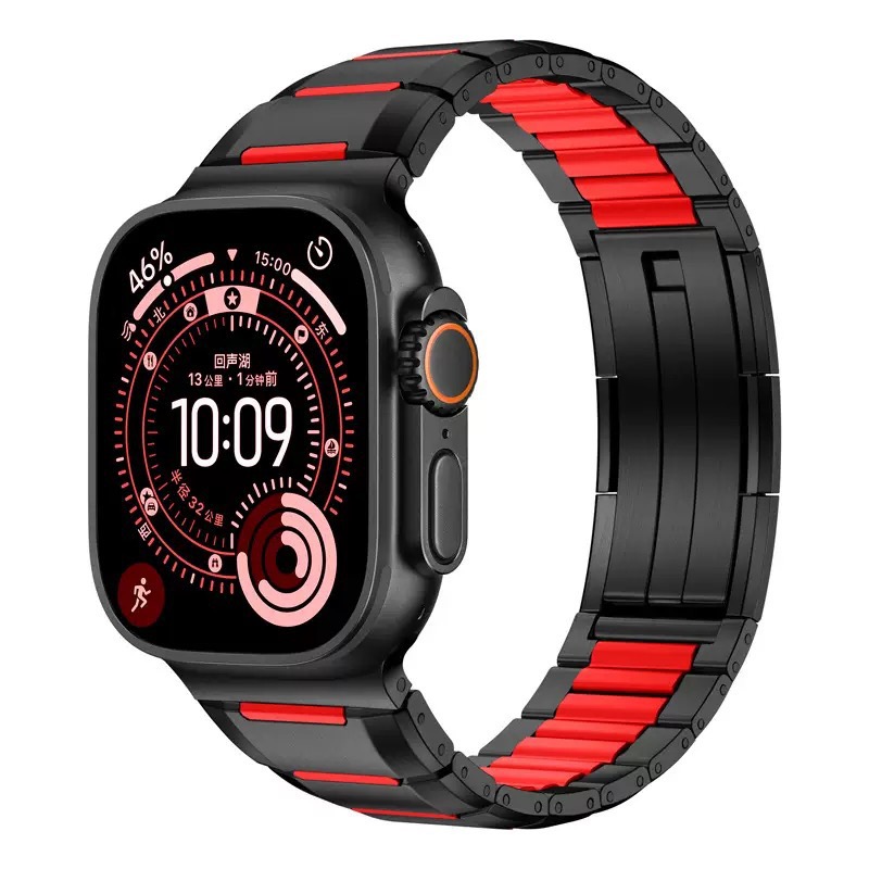 MGD Compatible with Apple Watch bands 42/46/38/40/41/44/45/49mm New curved sports watch band with rubber and steel inserts for iWatch Series 11 10 9 8 7 6 5 4 SE/Ultra 3-MGD CASE