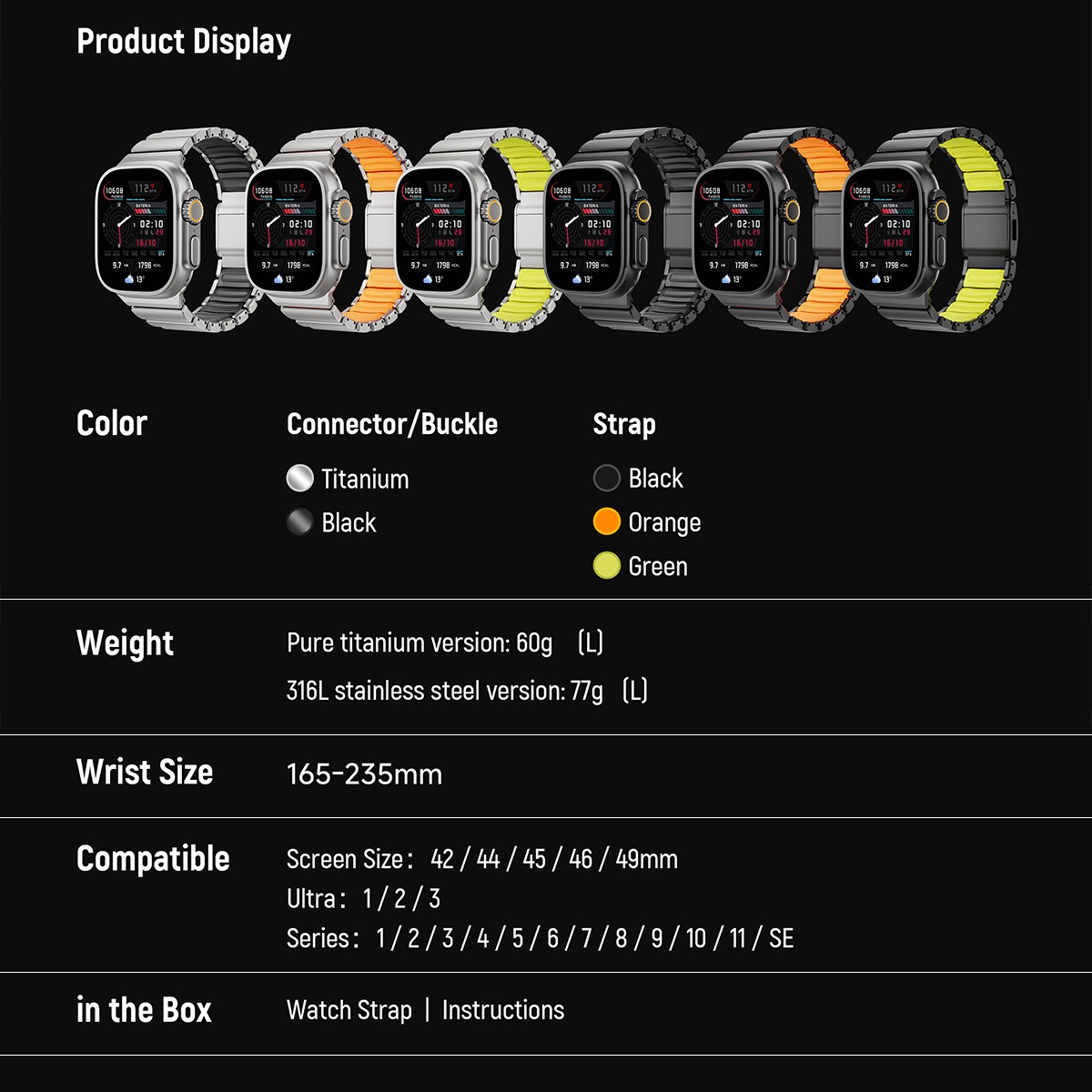 Hardened Scratch-Resistant Titanium Stainless Steel Magnetic Clasp Compatible with Apple Watch bands 42/46/38/40/41/44/45/49mm for iWatch Series 11 10 9 8 7 6 5 4 SE/Ultra 3-MGD CASE