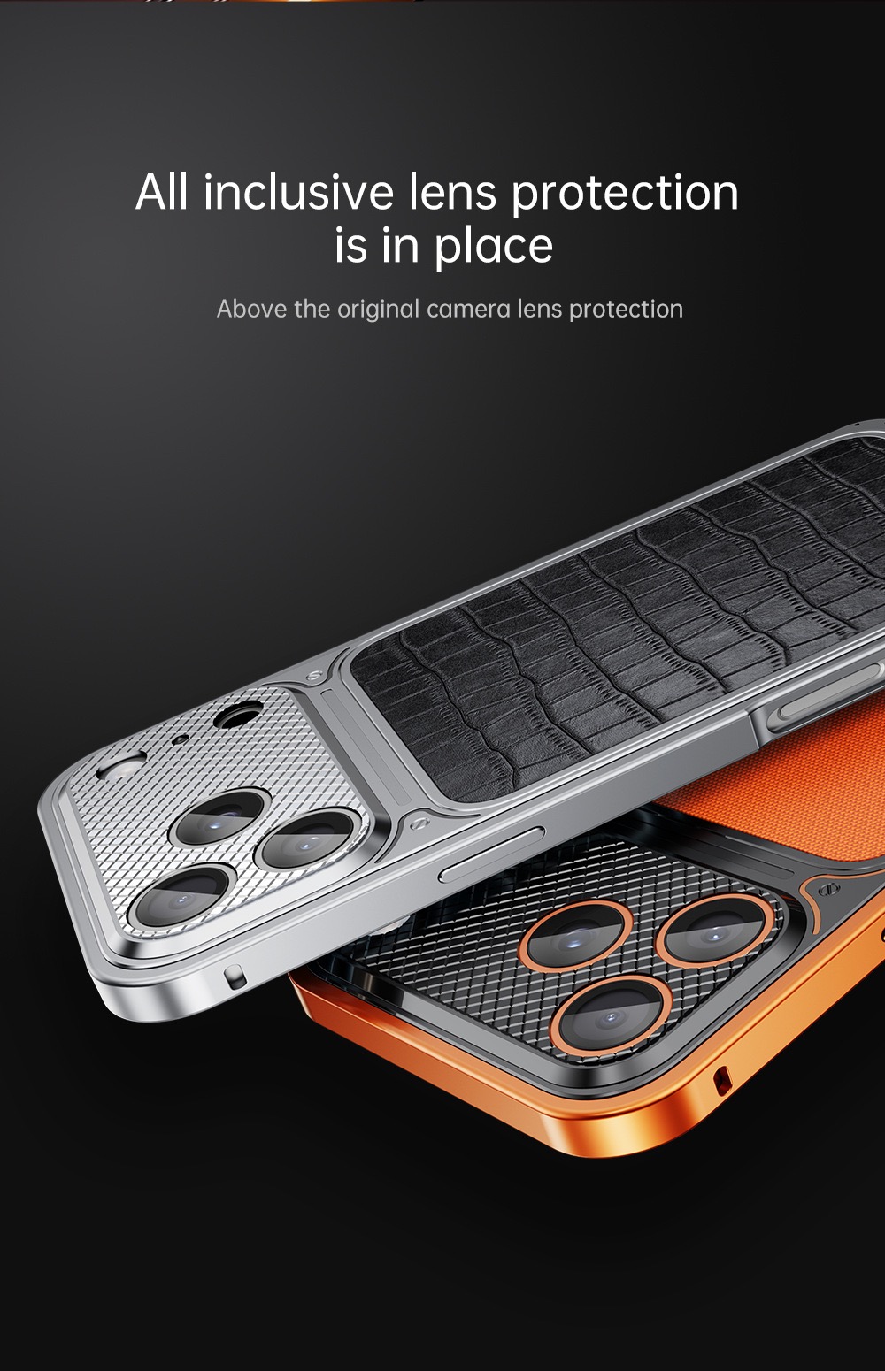 Alligator-textured magnetic phone case for protecting Apple phone lenses