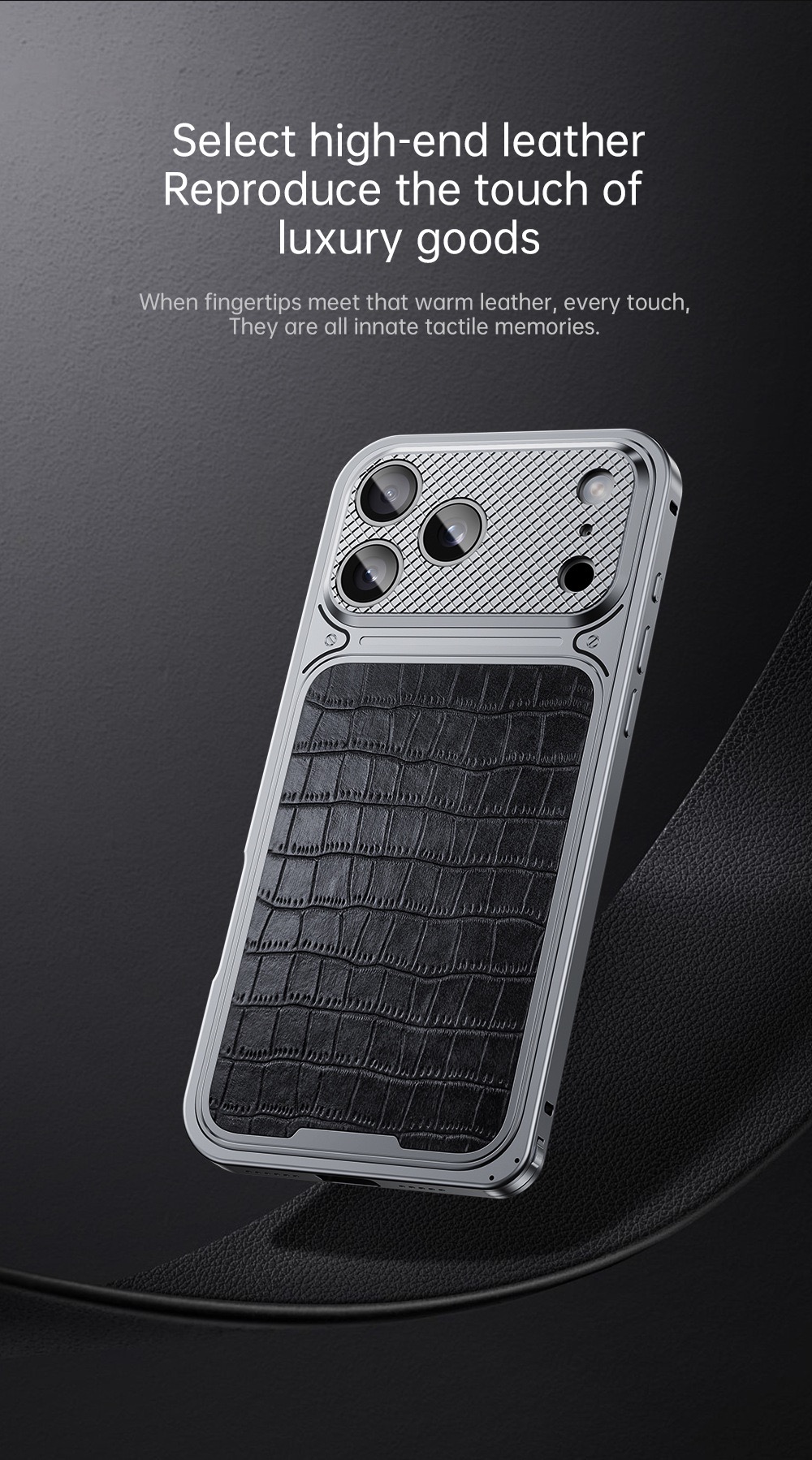 Alligator-textured magnetic phone case for protecting Apple phone lenses