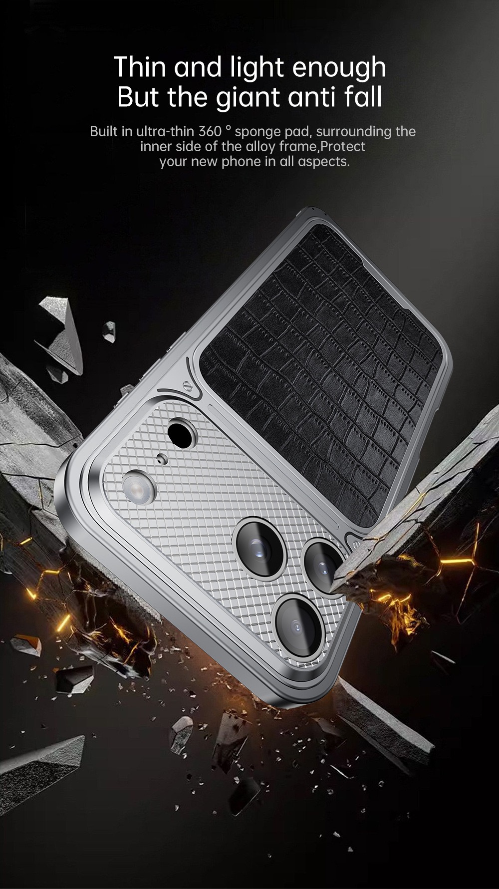 Alligator-textured magnetic phone case for protecting Apple phone lenses