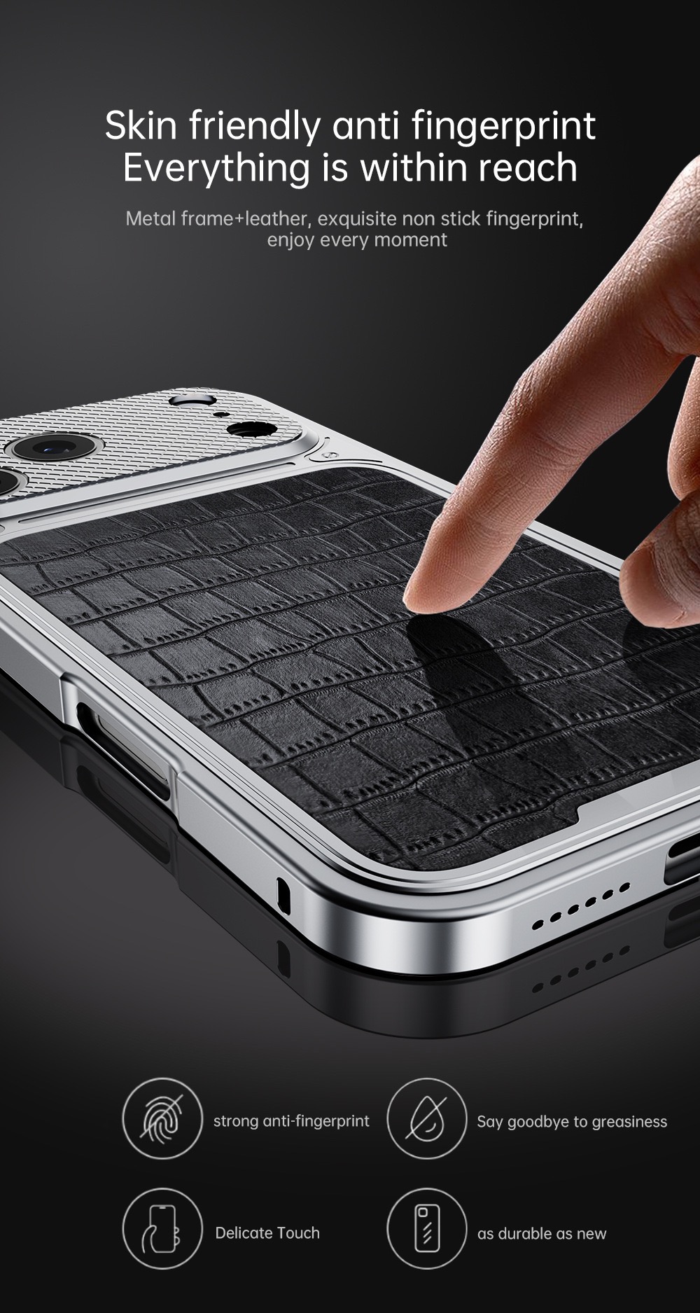 Alligator-textured magnetic phone case for protecting Apple phone lenses