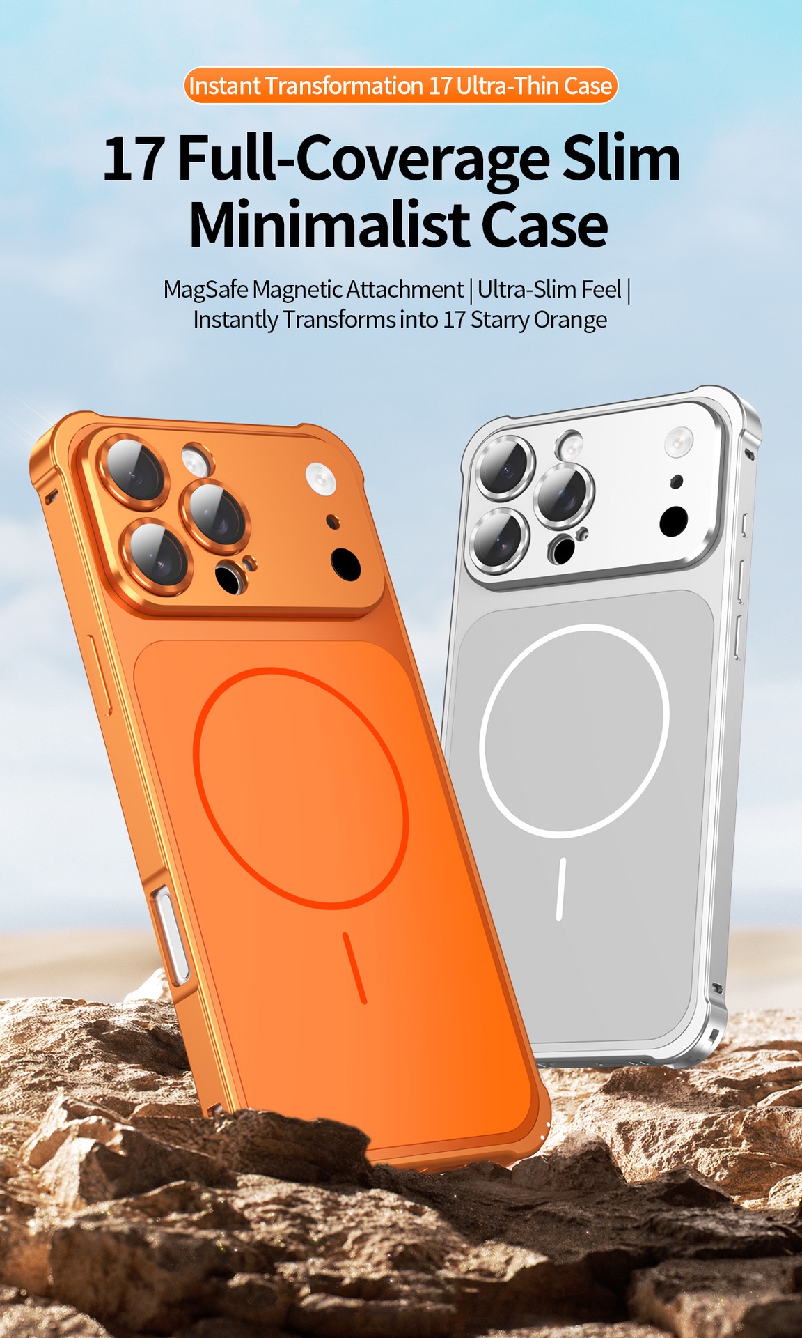 Metal frame large window frosted magnetic phone case