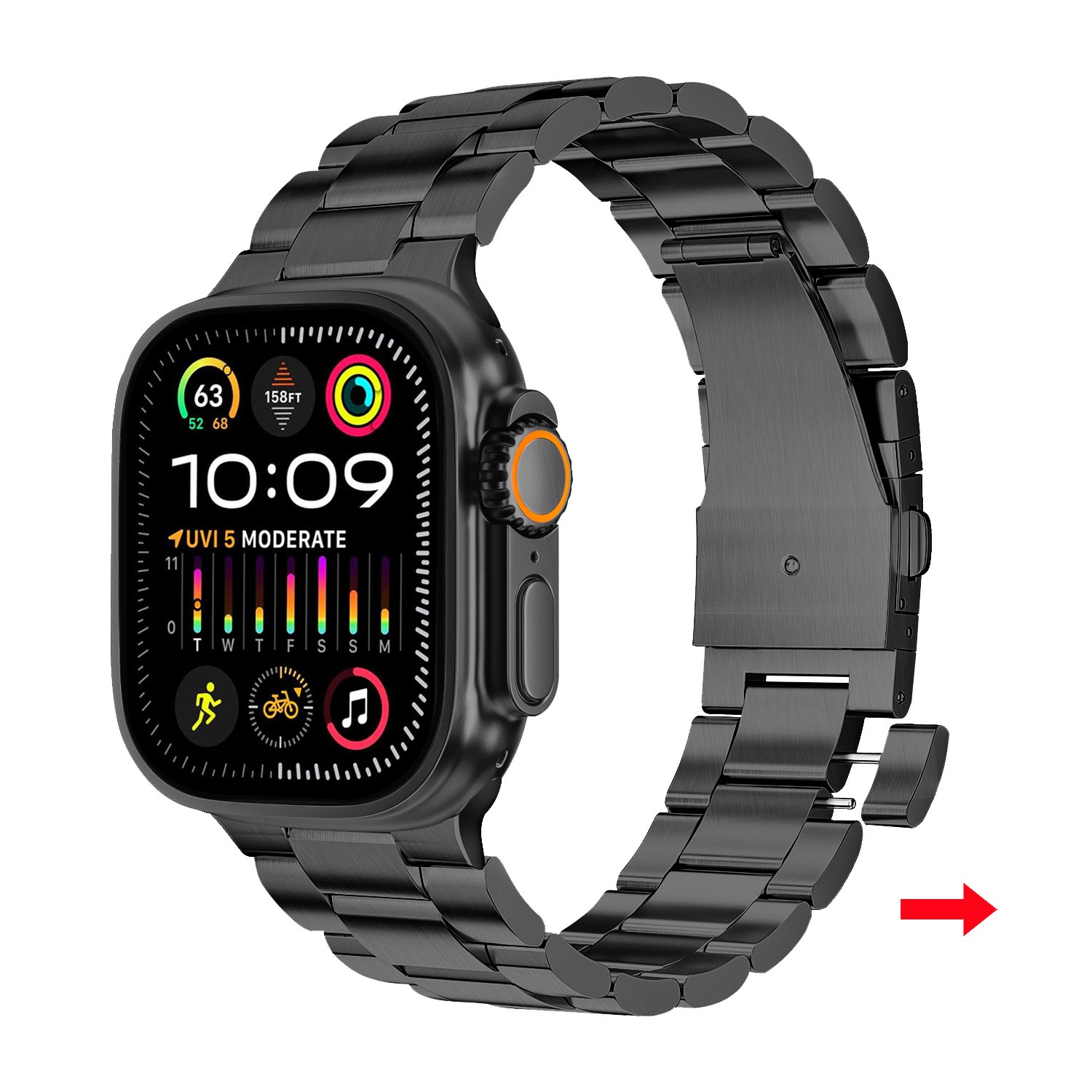 Suitable for Apple Watch bands metal S9 quick-release three-link stainless steel 42/46/38/40/41/44/45/49mm Series 11 10 9 8 7 6 5 4 SE/Ultra 3-MGD CASE
