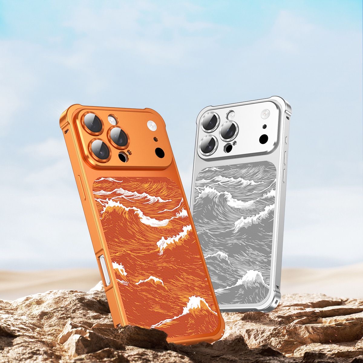 Business-style wave-patterned Kevlar embossed magnetic phone case