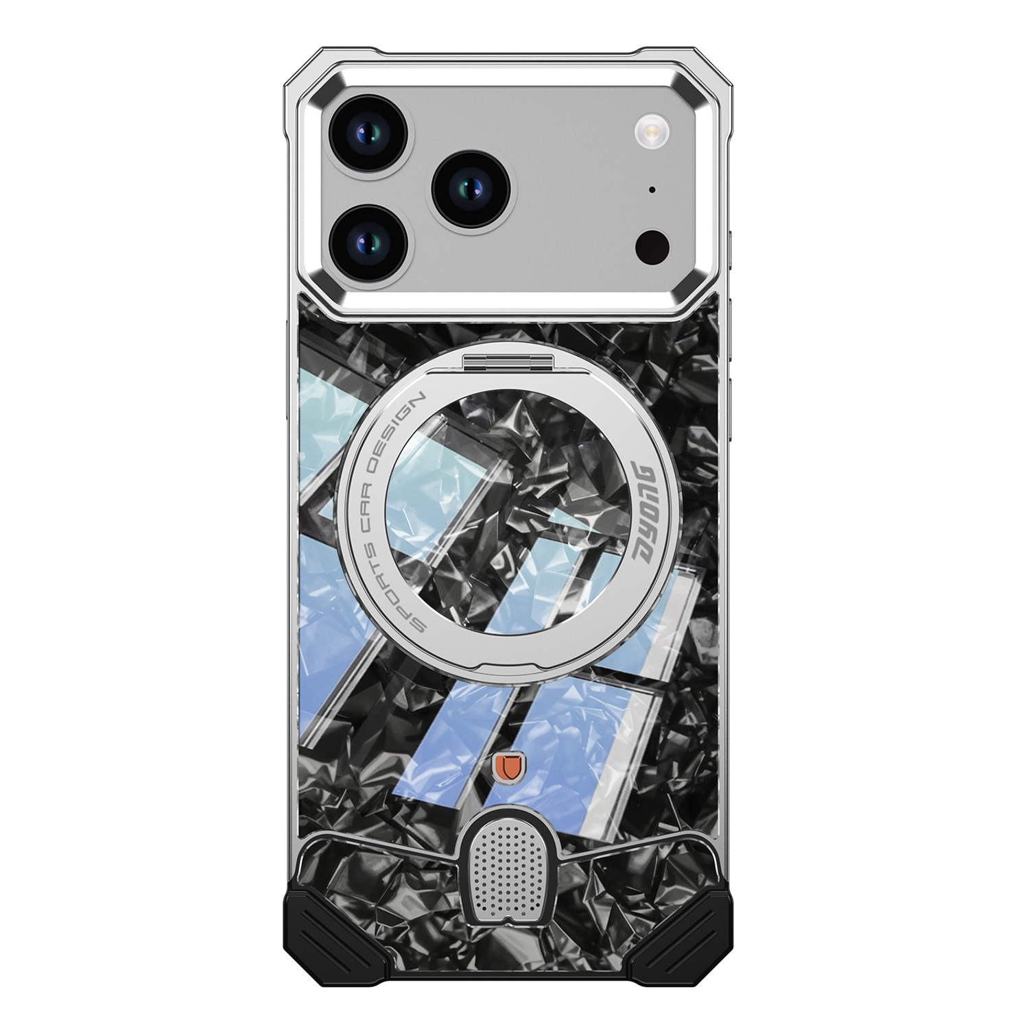 Mecha-style marble pattern magnetic rotating phone case