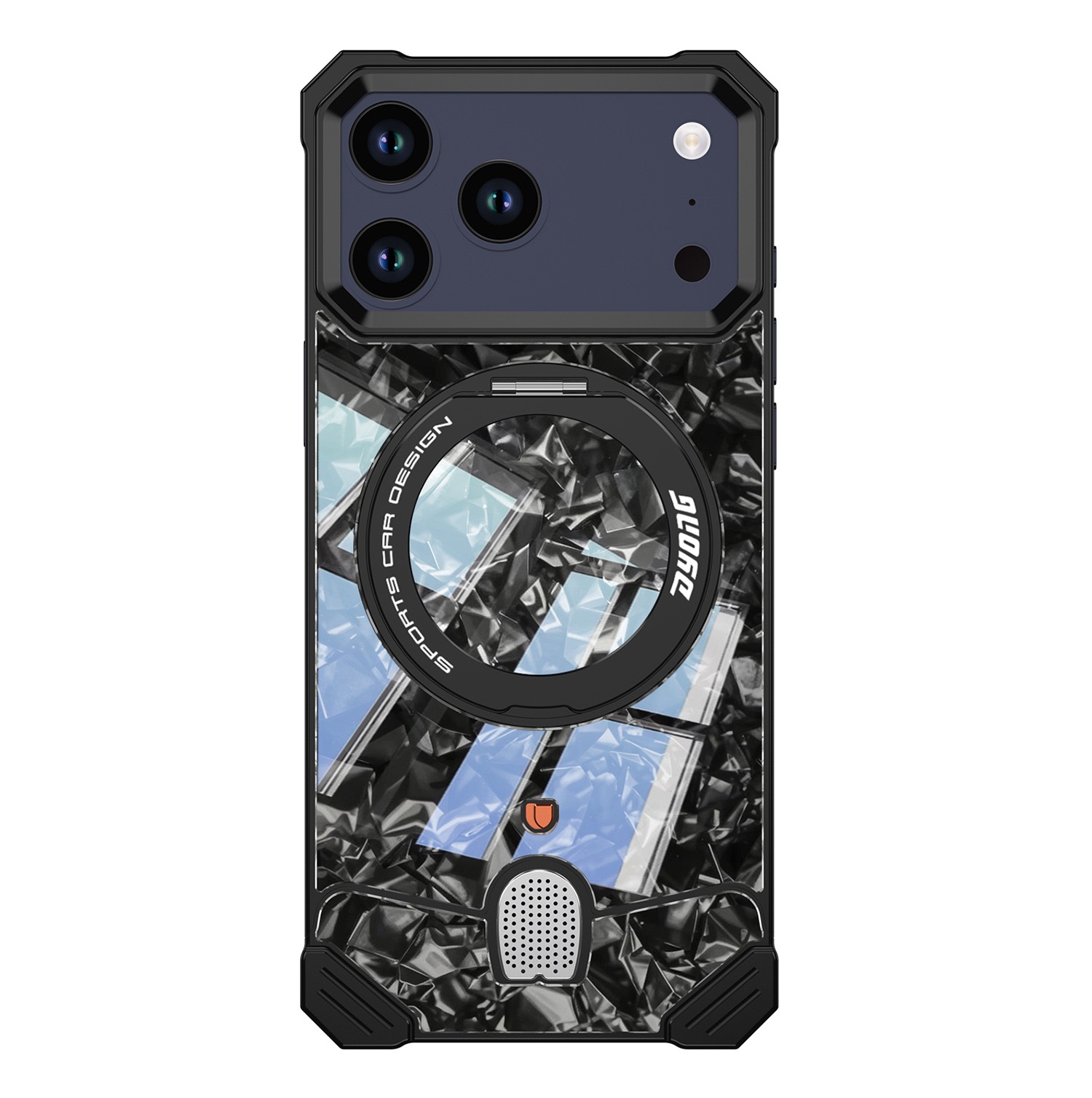 Mecha-style marble pattern magnetic rotating phone case