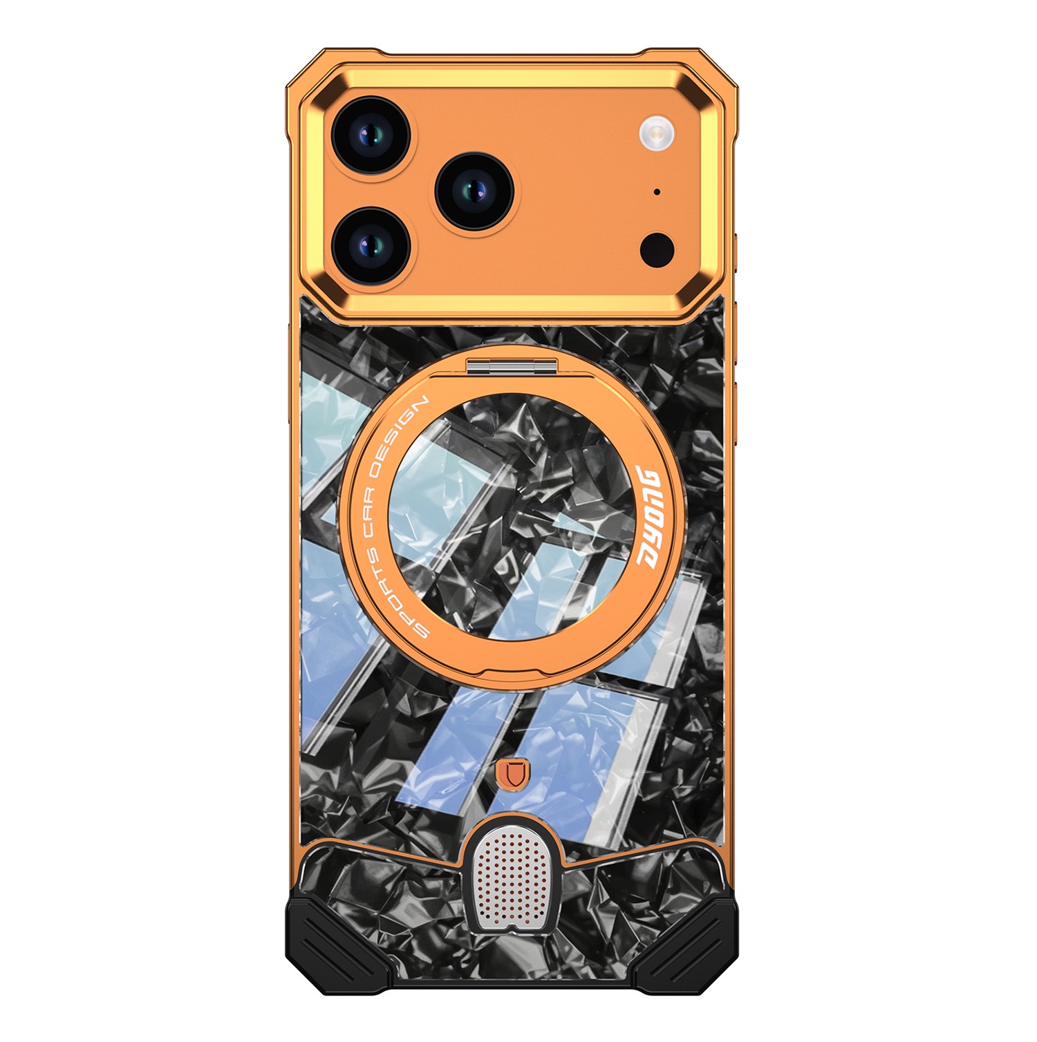 Mecha-style marble pattern magnetic rotating phone case