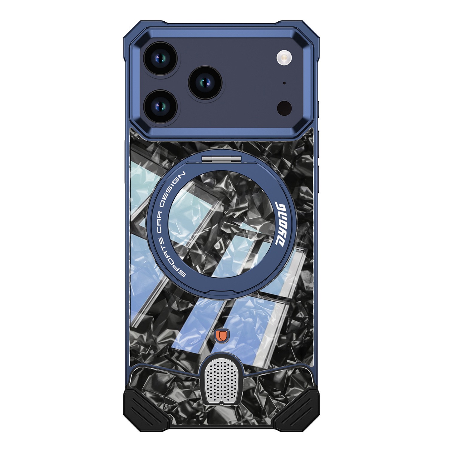 Mecha-style marble pattern magnetic rotating phone case