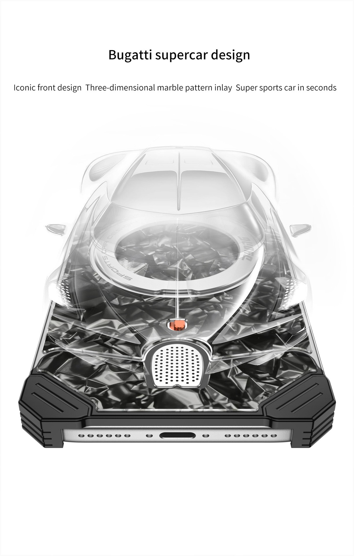 Mecha-style marble pattern magnetic rotating phone case