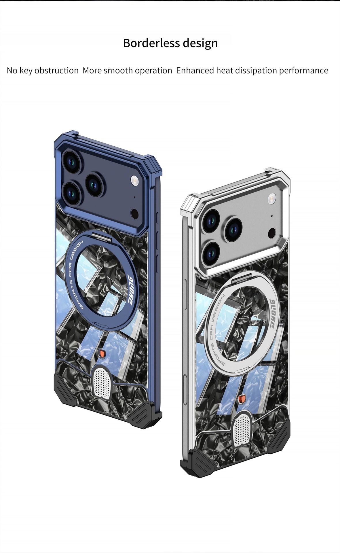 Mecha-style marble pattern magnetic rotating phone case