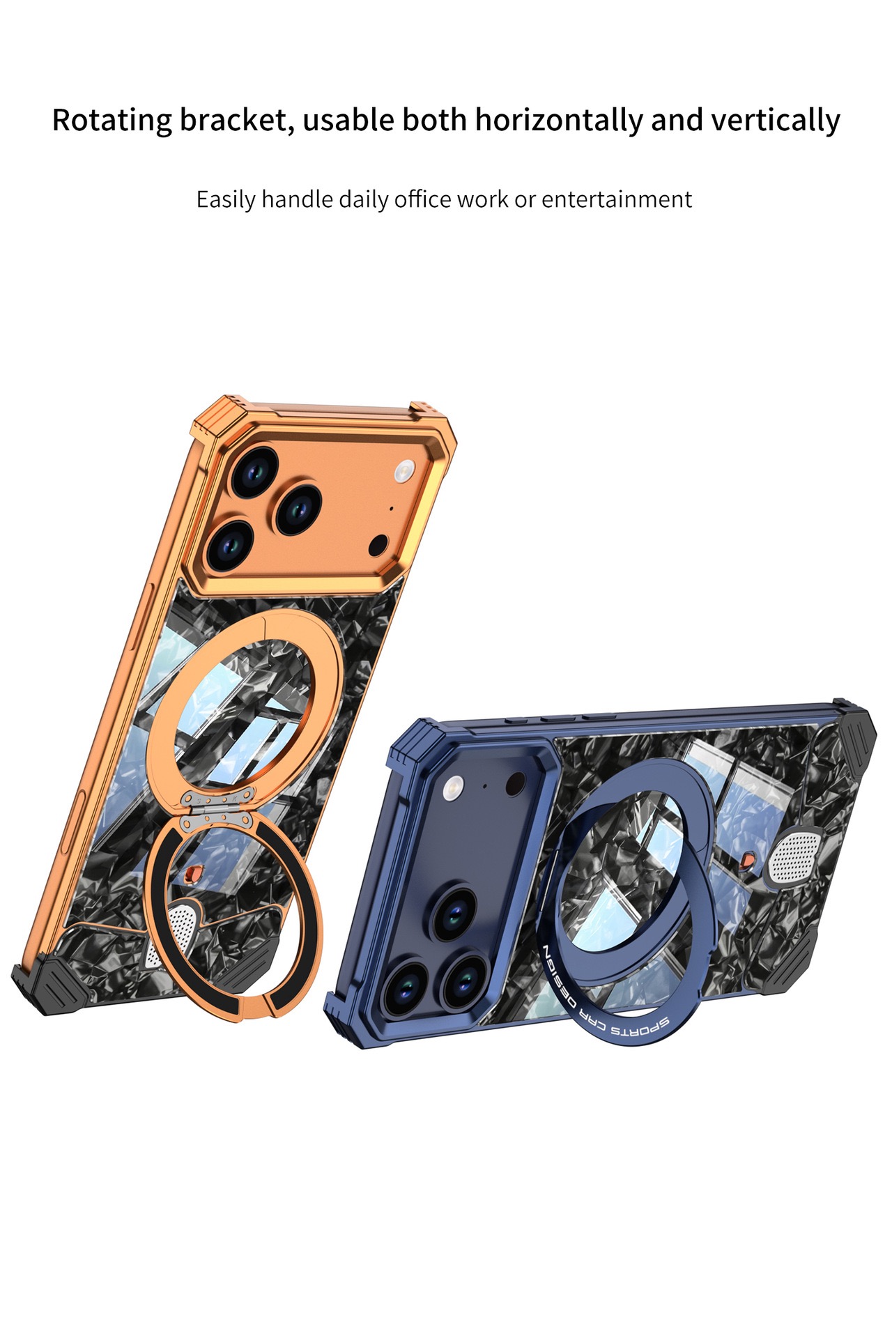 Mecha-style marble pattern magnetic rotating phone case