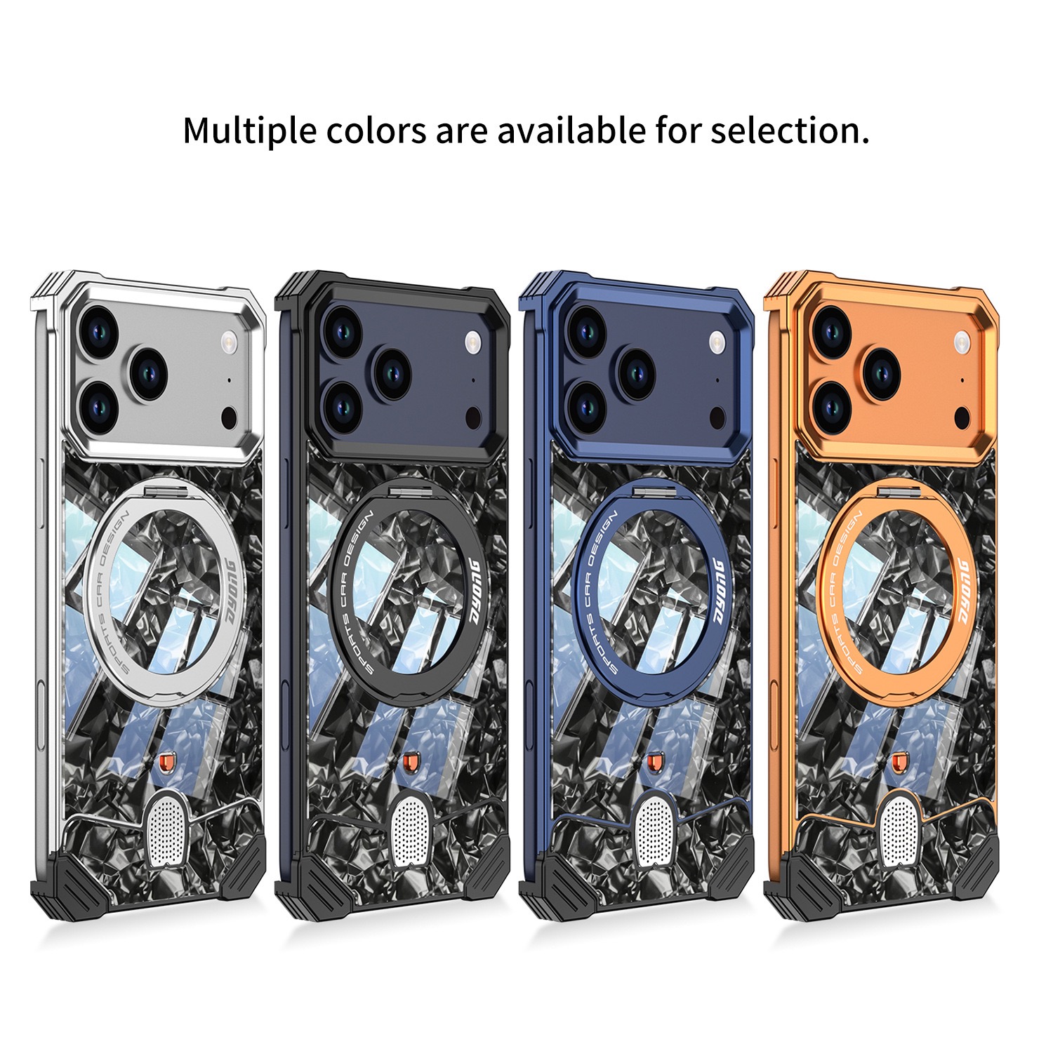Mecha-style marble pattern magnetic rotating phone case