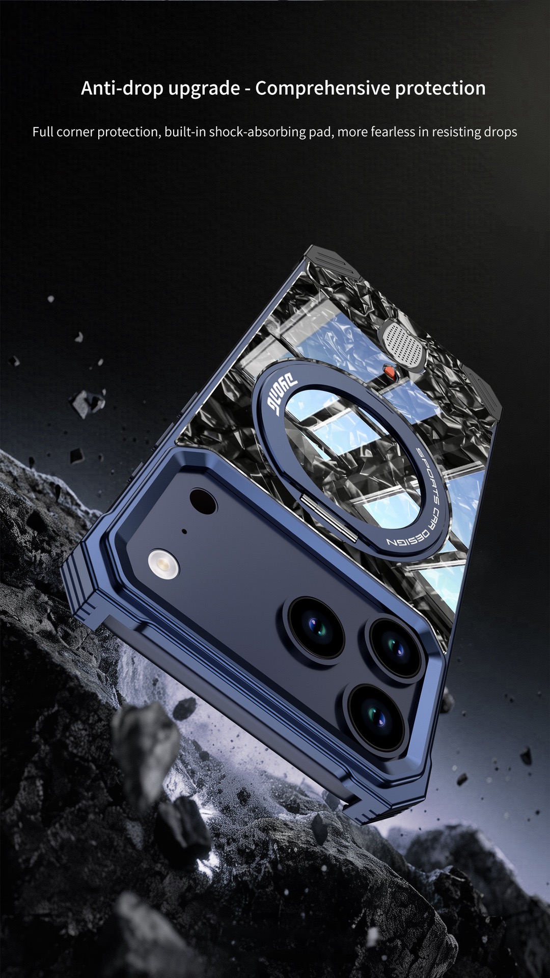Mecha-style marble pattern magnetic rotating phone case