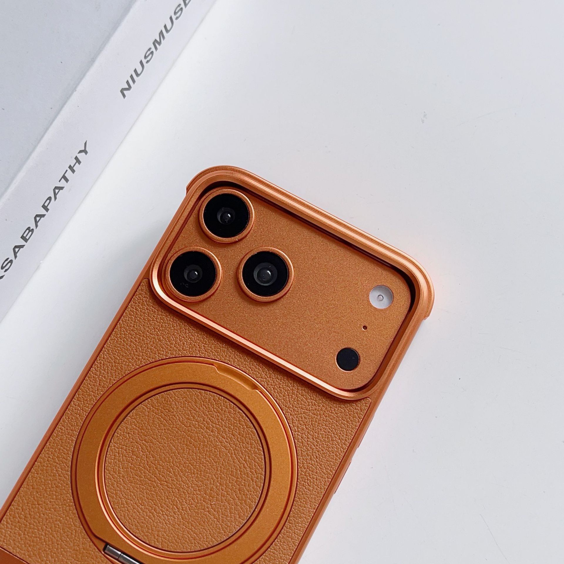 Luxury Leather Textured Telescopic Metal Magnetic Rotating Stand Phone Case
