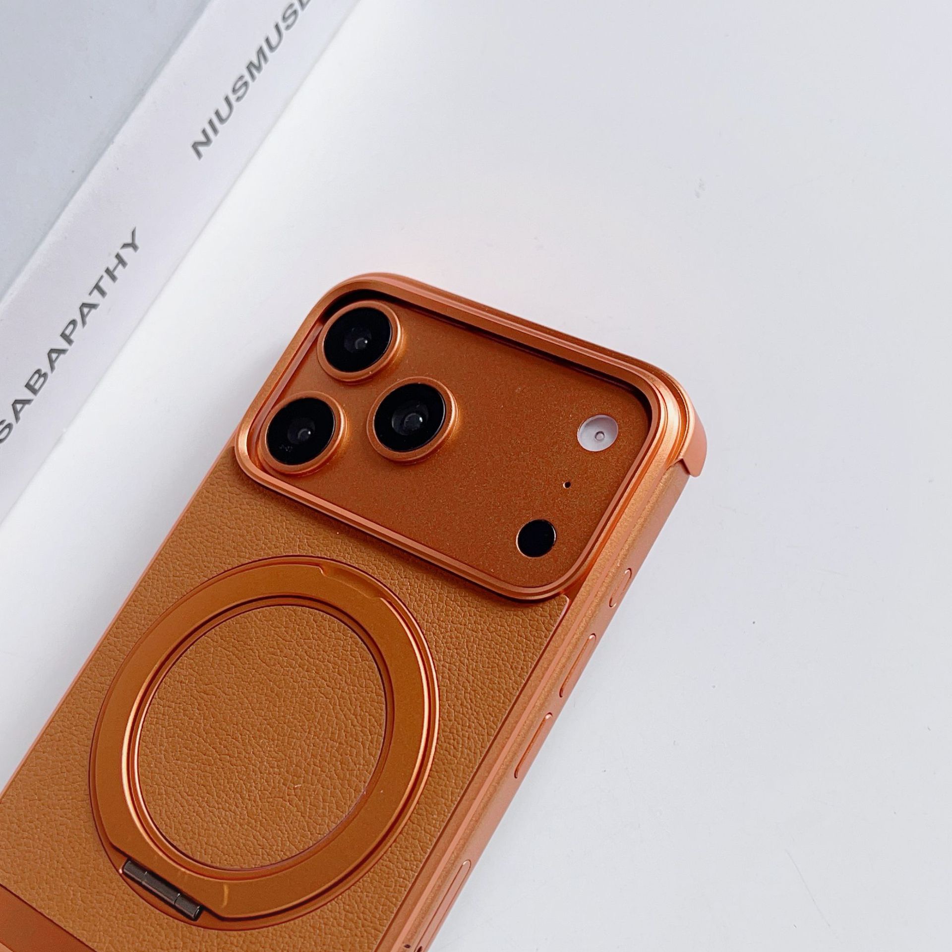 Luxury Leather Textured Telescopic Metal Magnetic Rotating Stand Phone Case