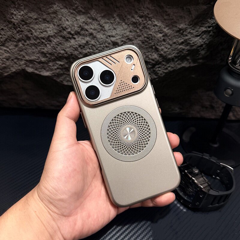 Mecha-style cooling magnetic frosted phone case