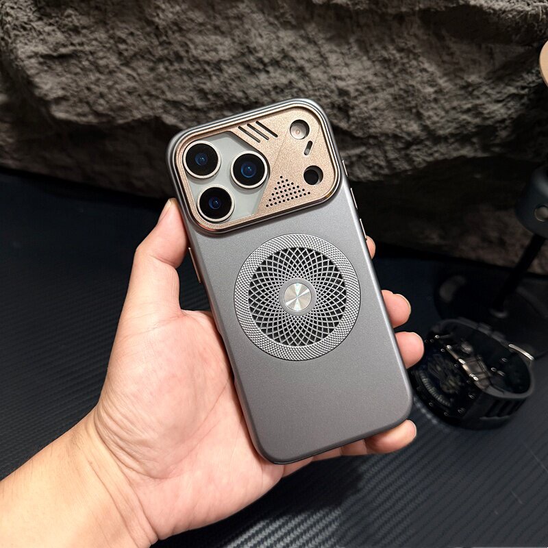 Mecha-style cooling magnetic frosted phone case