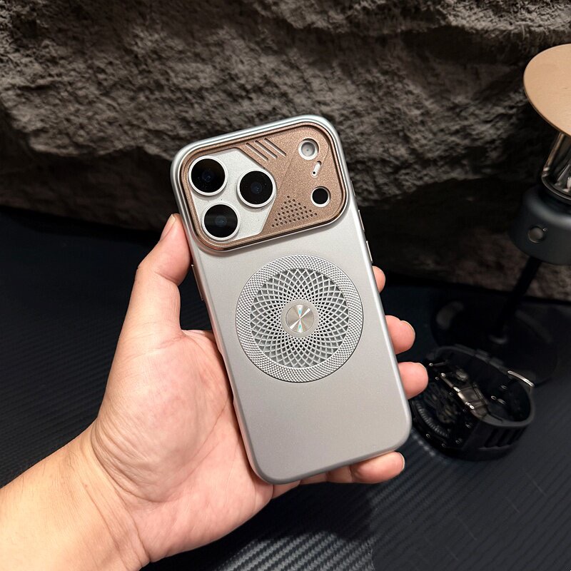 Mecha-style cooling magnetic frosted phone case