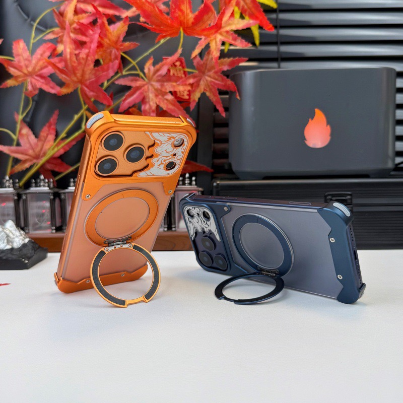 Limited Edition Metal Transparent Back Panel Rotating Stand Phone Case for the Year of the Horse
