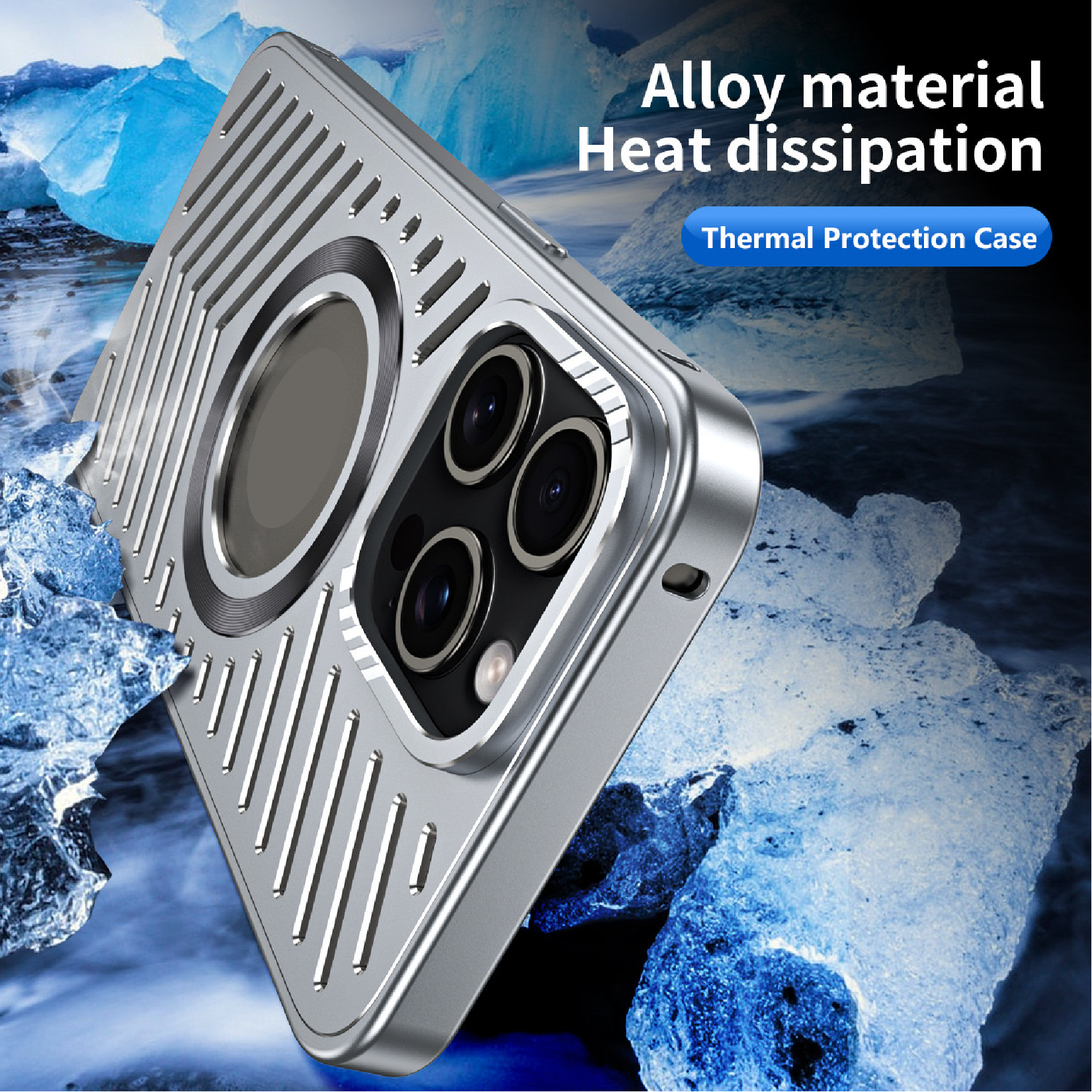 Ice-dazzling buckle heat dissipation magnetic metal phone case